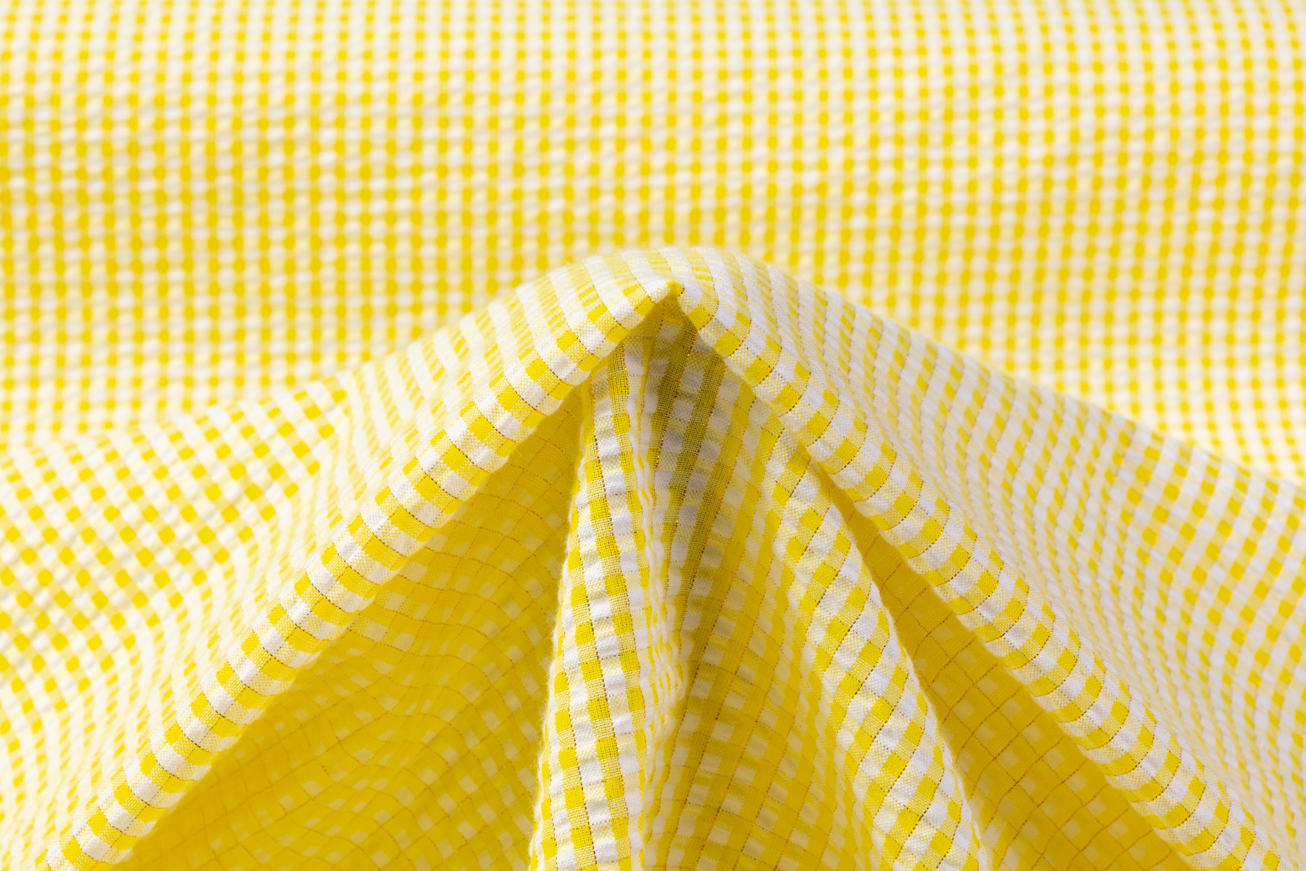 Metallic Striped Cotton Seersucker - Yellow / White / Gold