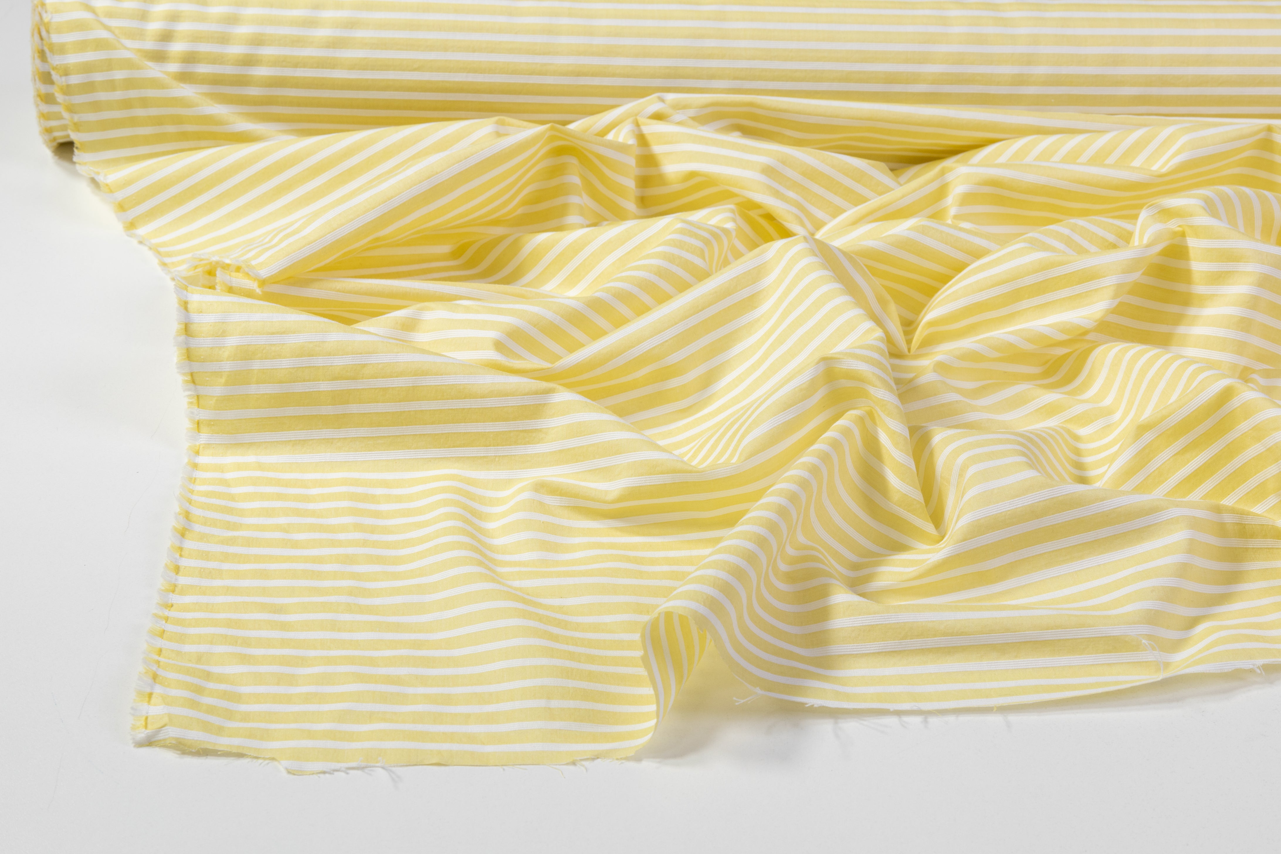 Striped Cotton Shirting - Yellow / White