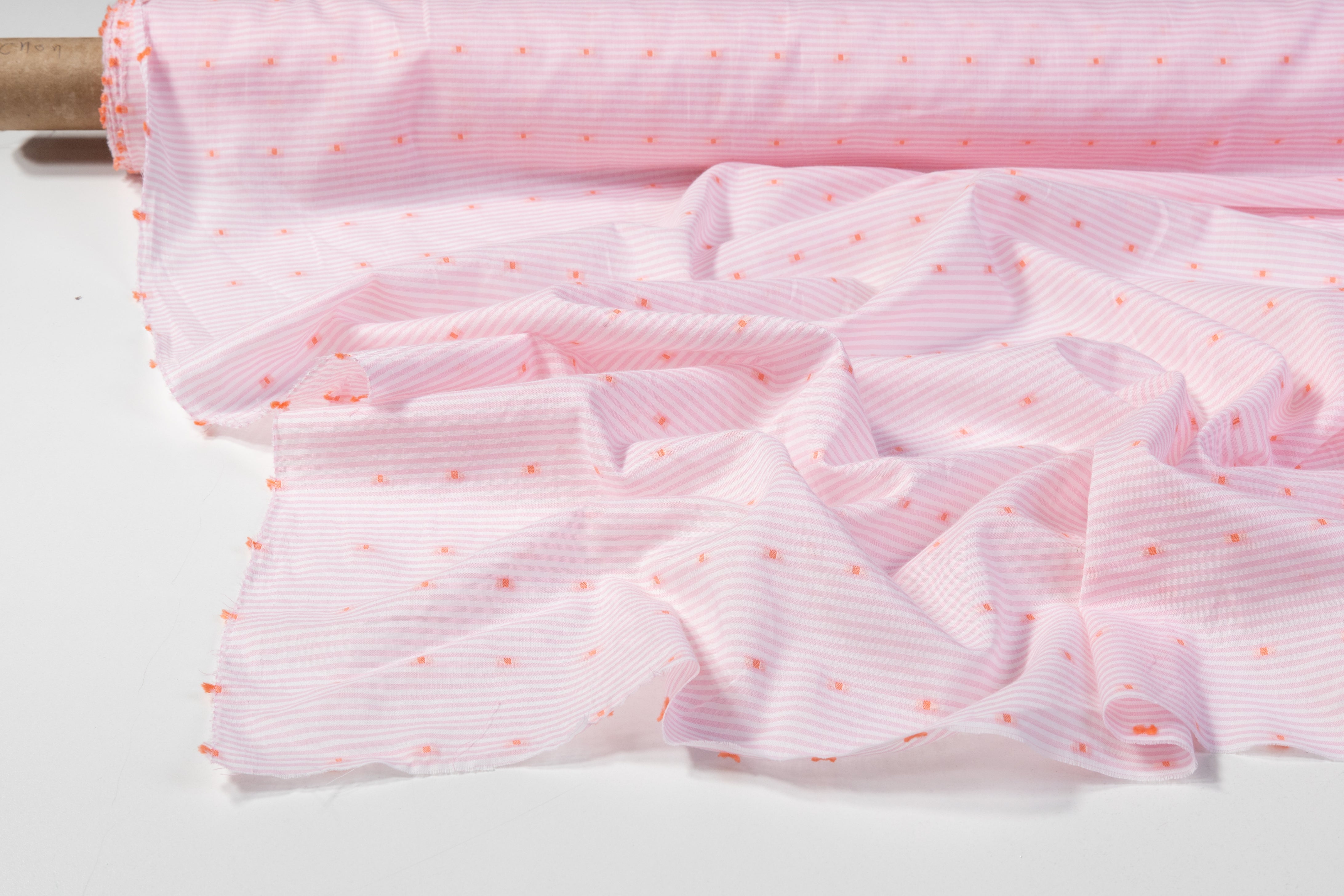 Striped and Embroidered Cotton Shirting - Pink / Peach