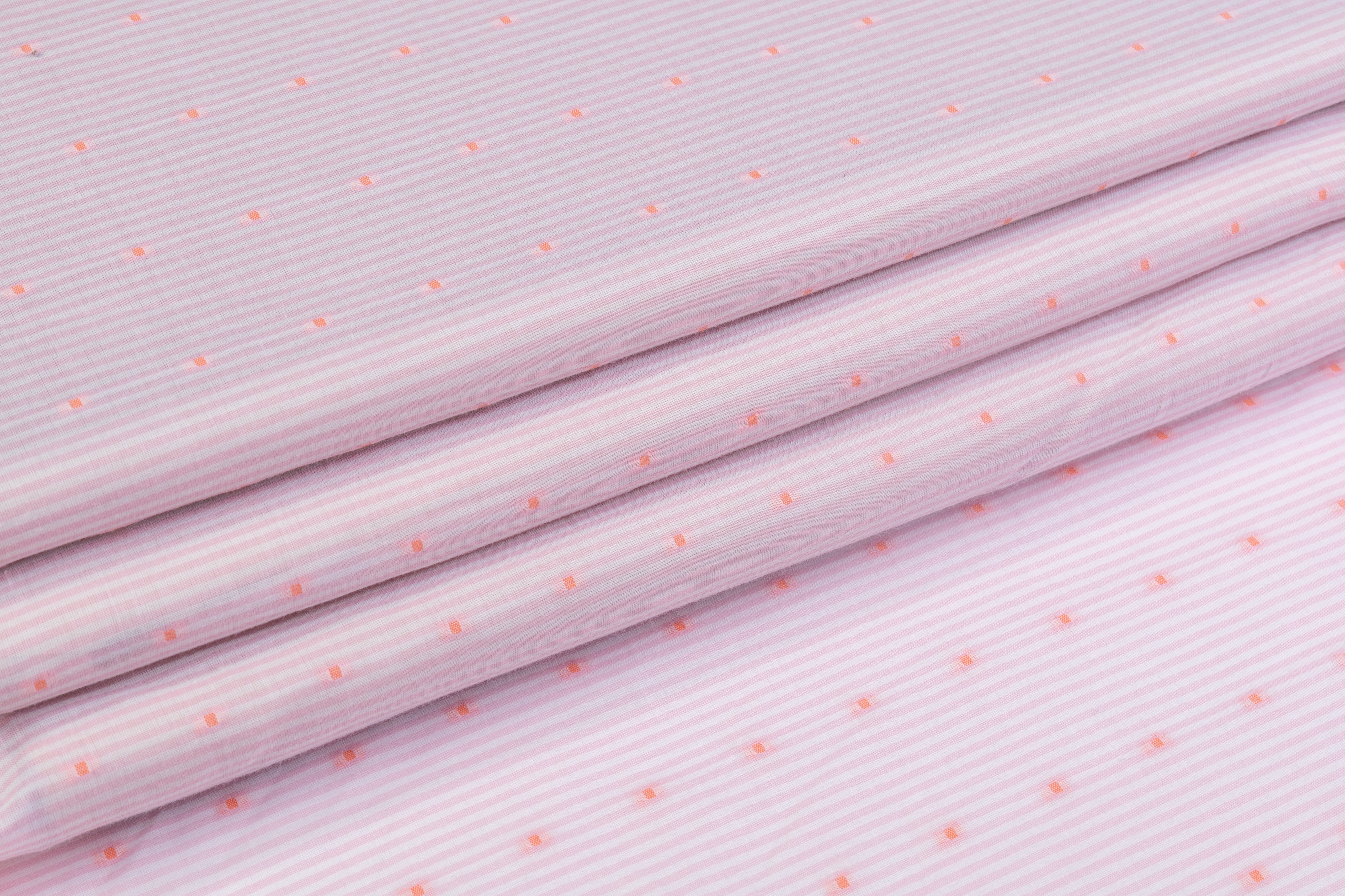 Striped and Embroidered Cotton Shirting - Pink / Peach