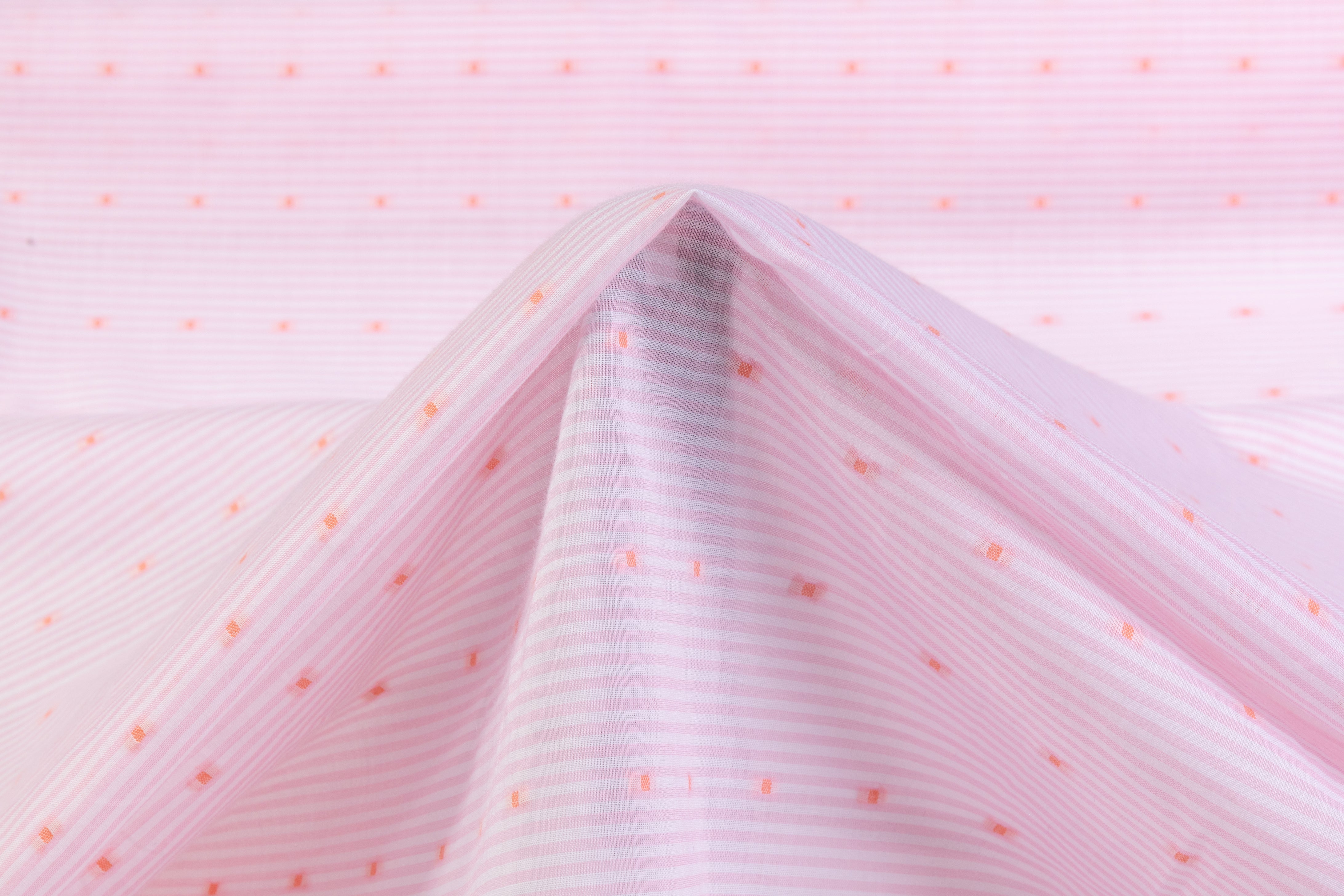 Striped and Embroidered Cotton Shirting - Pink / Peach