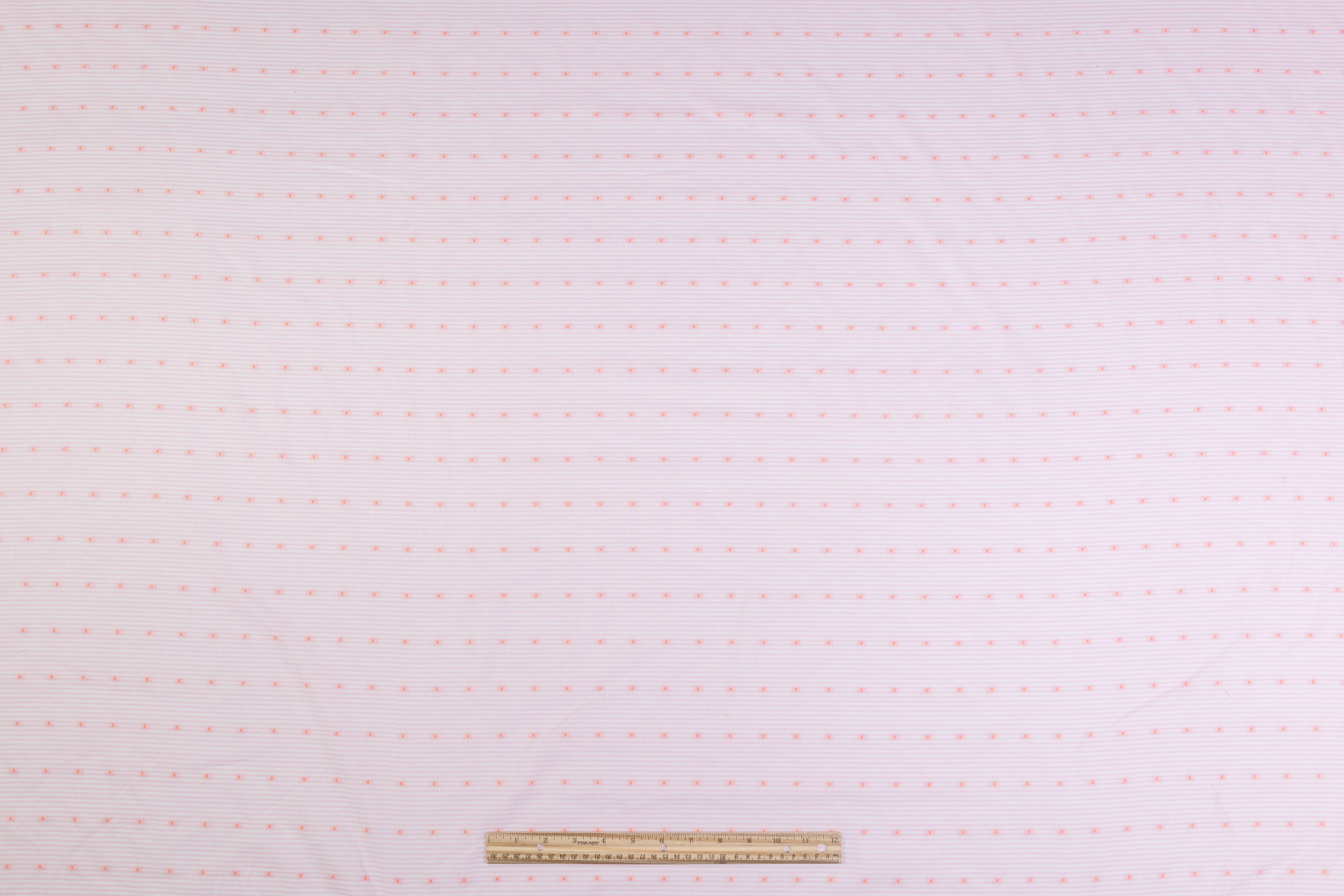 Striped and Embroidered Cotton Shirting - Pink / Peach