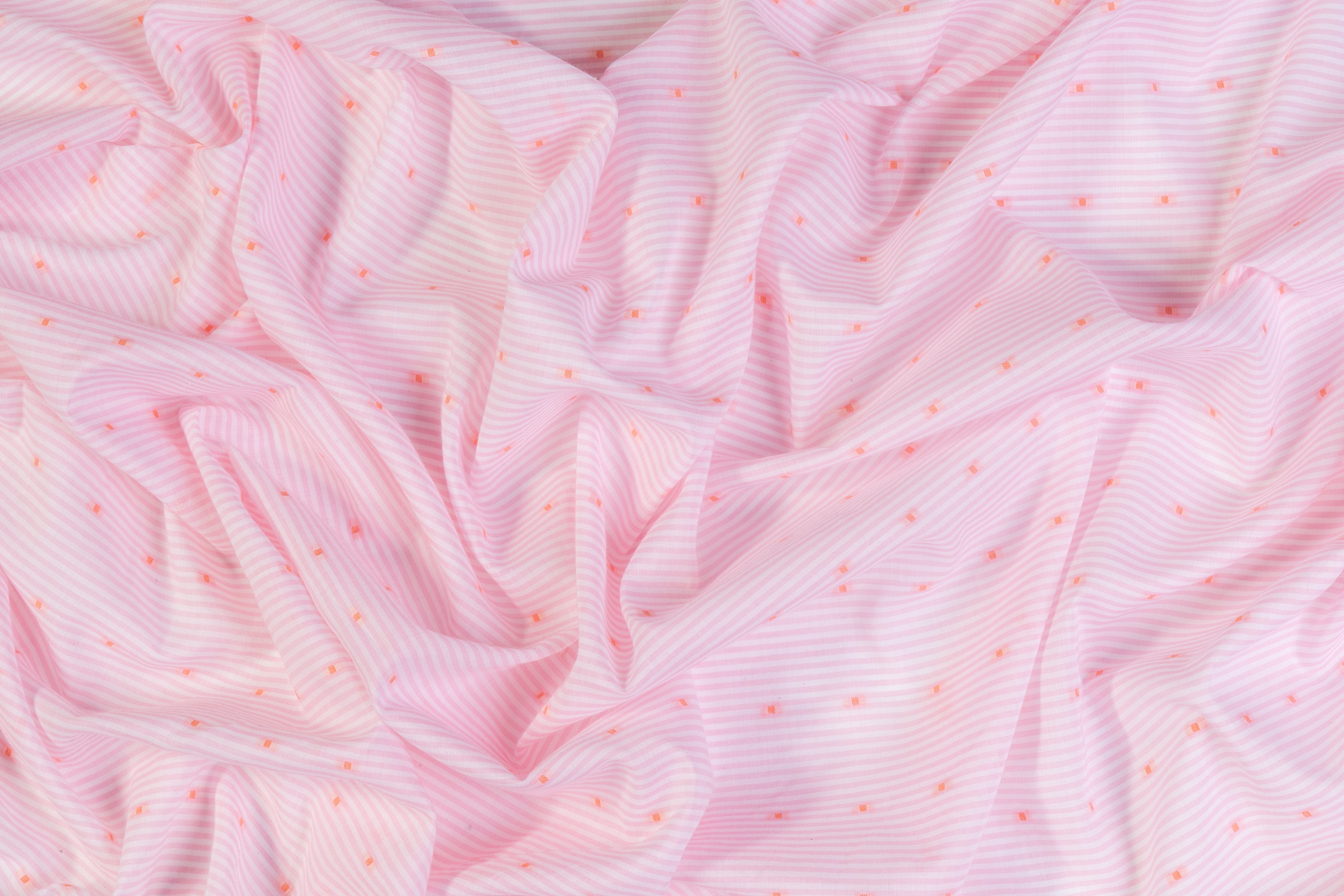 Striped and Embroidered Cotton Shirting - Pink / Peach