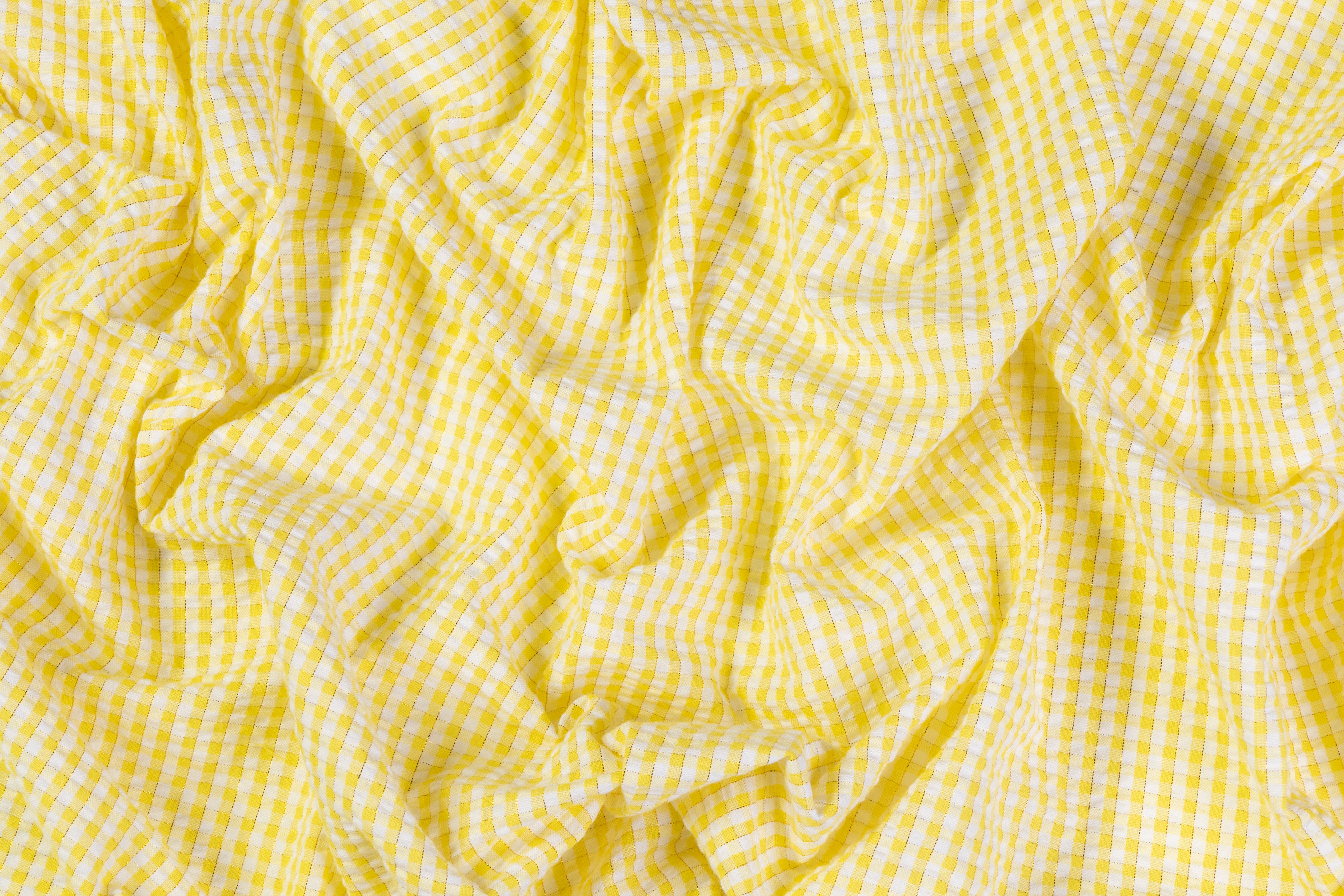 Metallic Striped Cotton Seersucker - Yellow / White / Gold