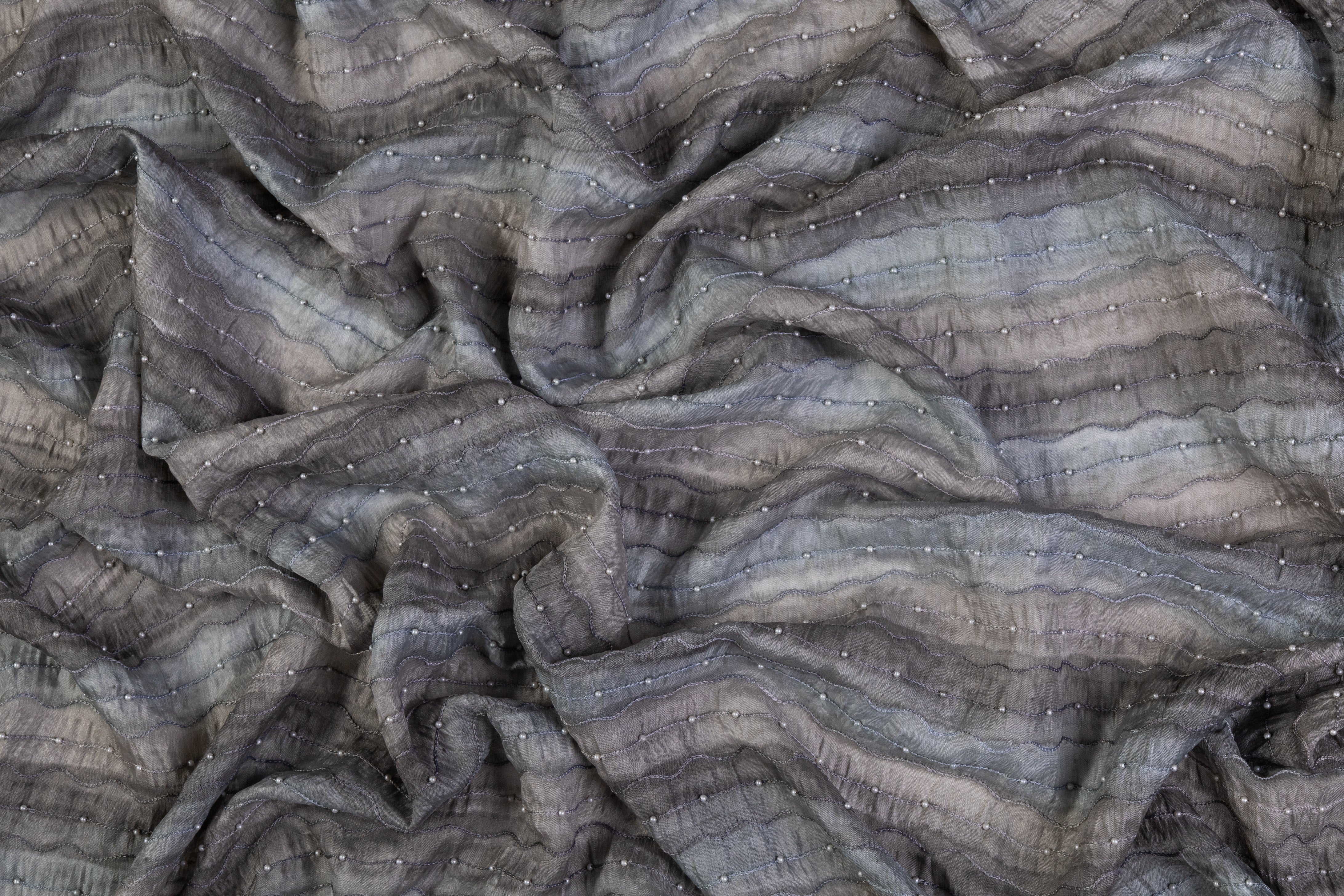 Embroidered and Beaded Silk - Gray