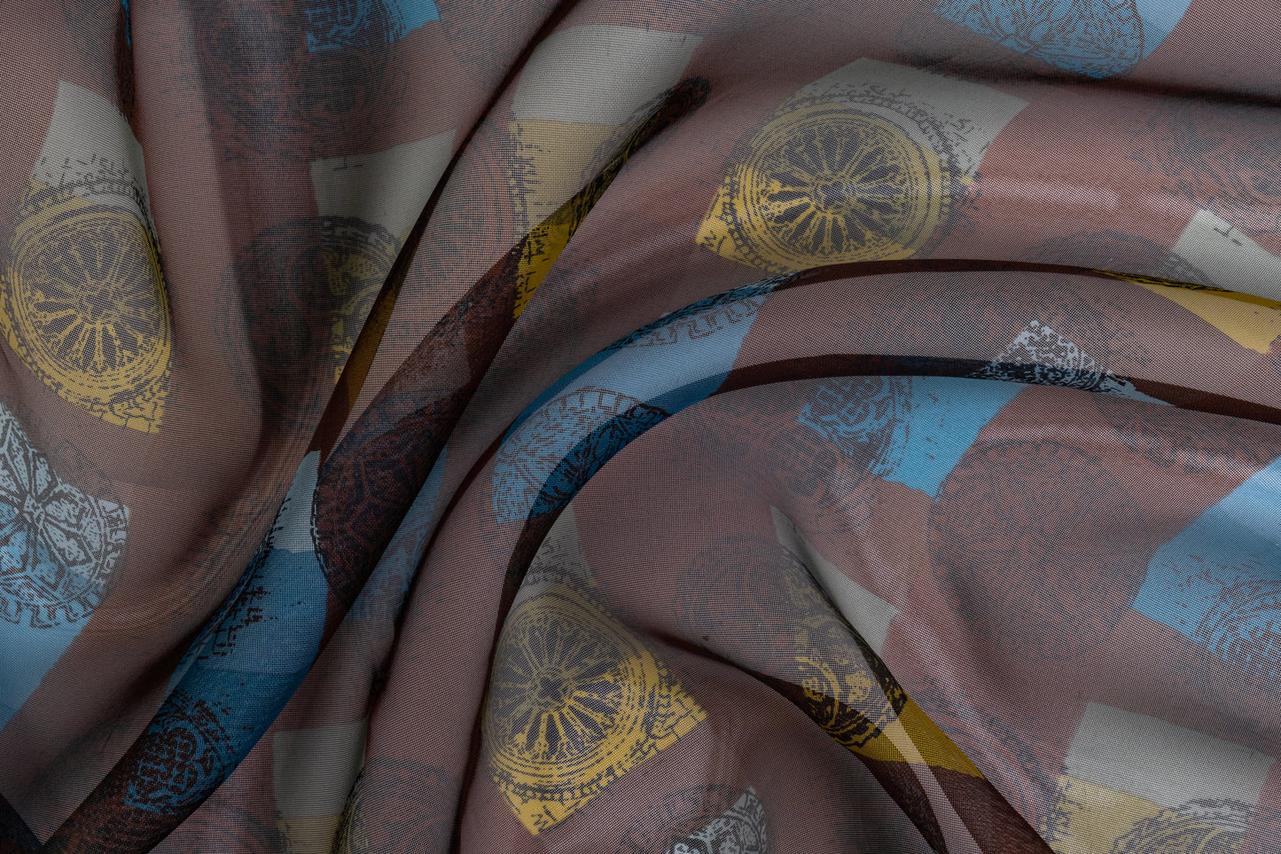 Printed Silk Gazar - Brown