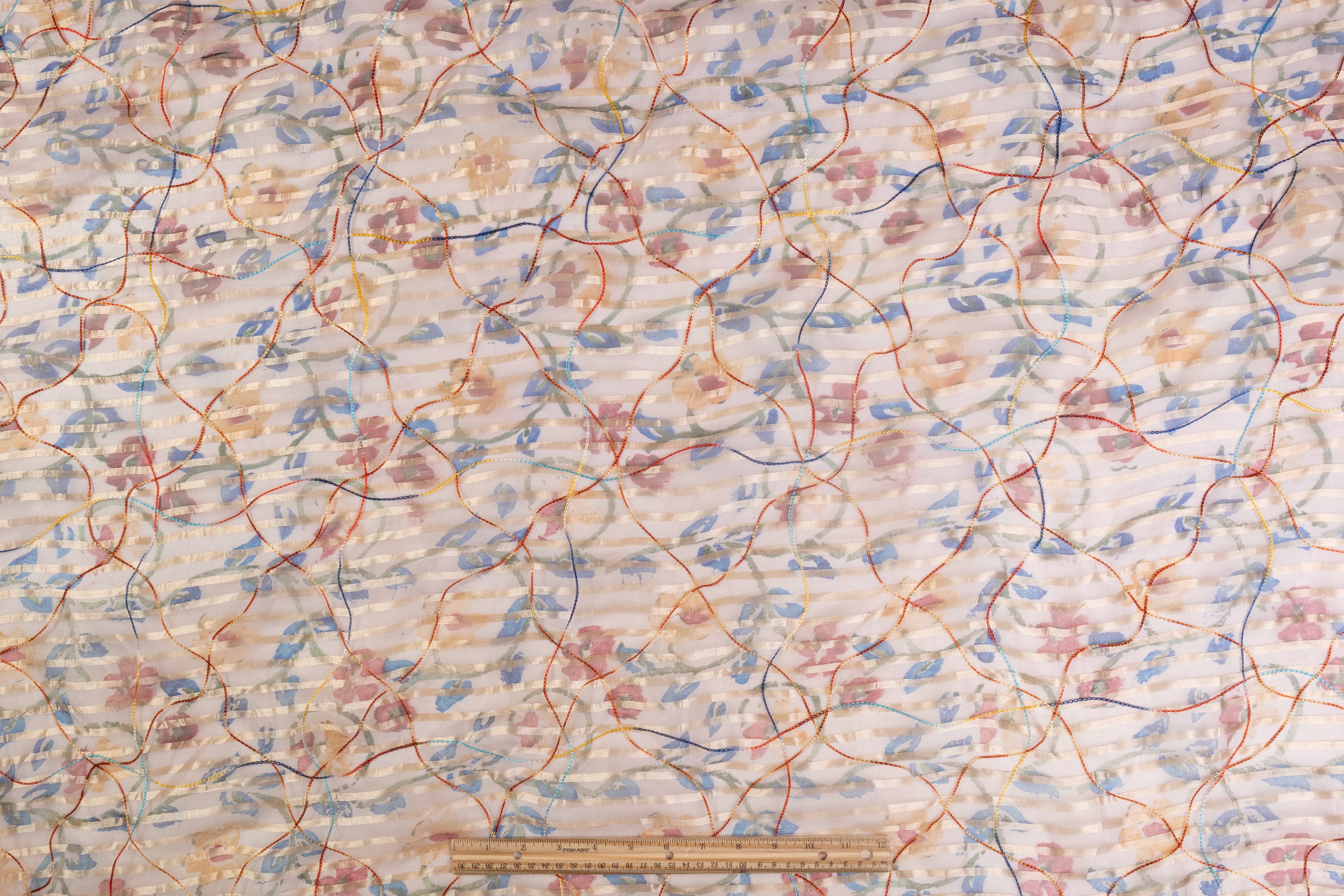Embroidered and Printed Silk Organza - Beige / Multicolor