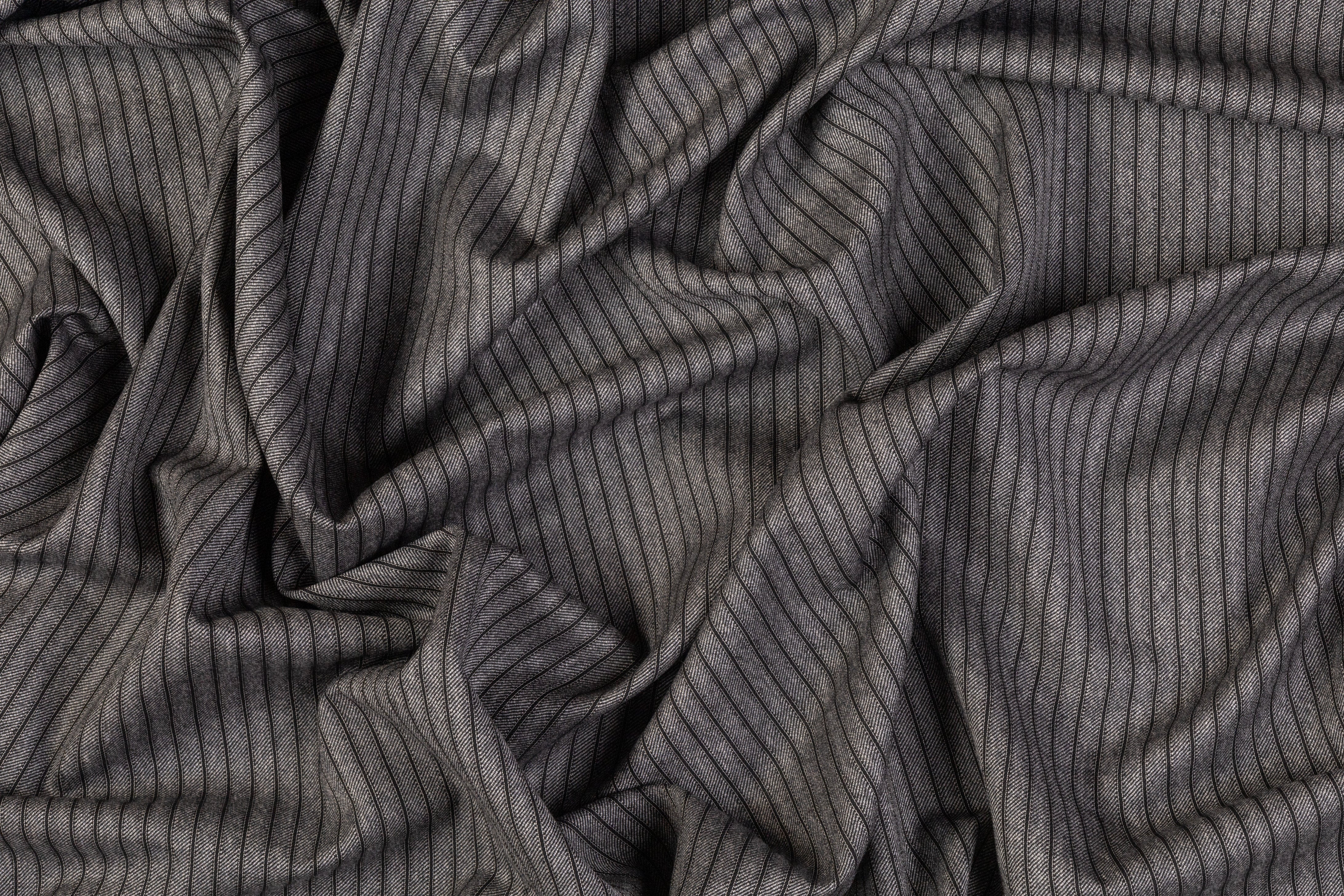 Striped Italian Wool Suiting - Charcoal Gray / Black