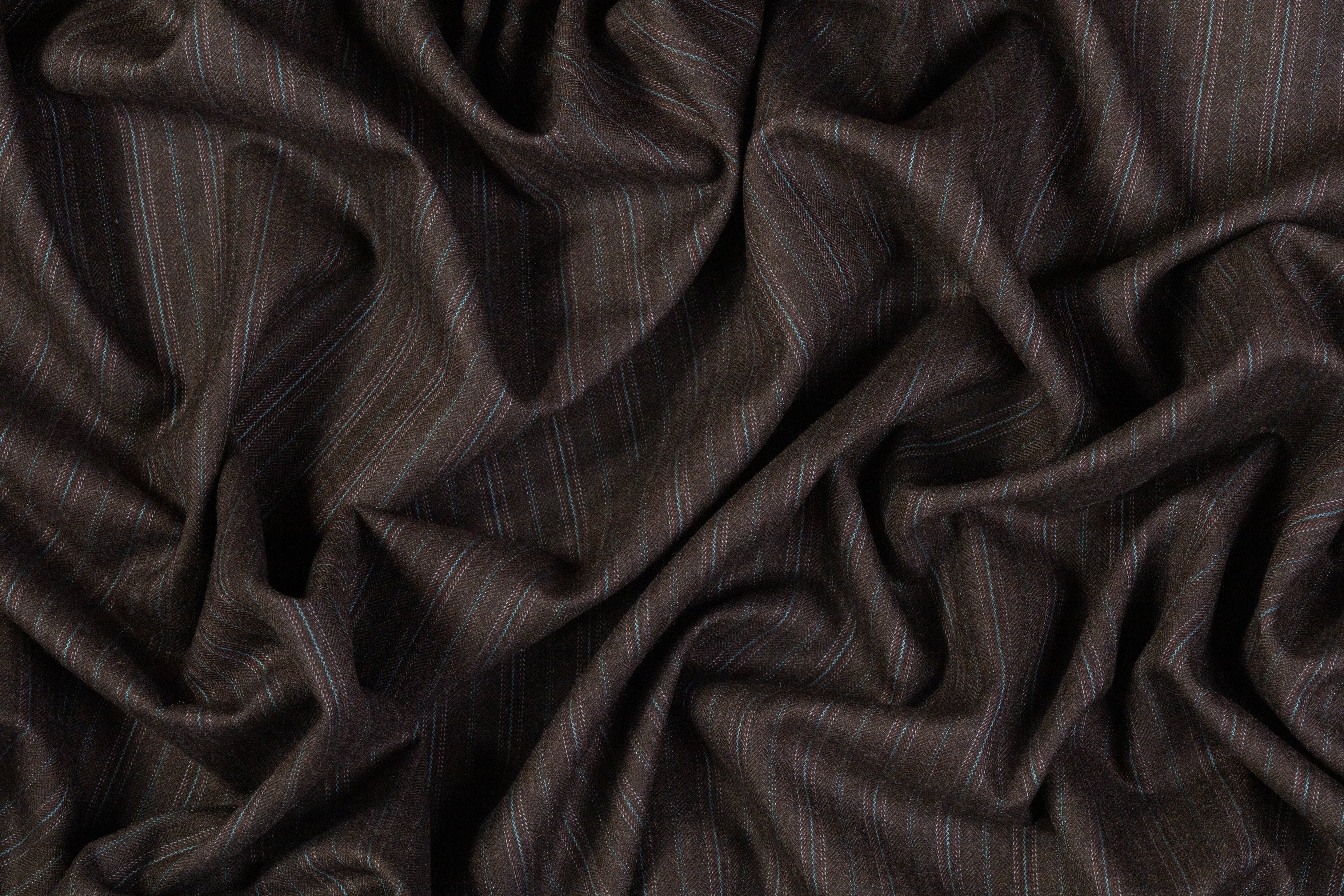 Striped Superfine Worsted Wool Suiting - Brown