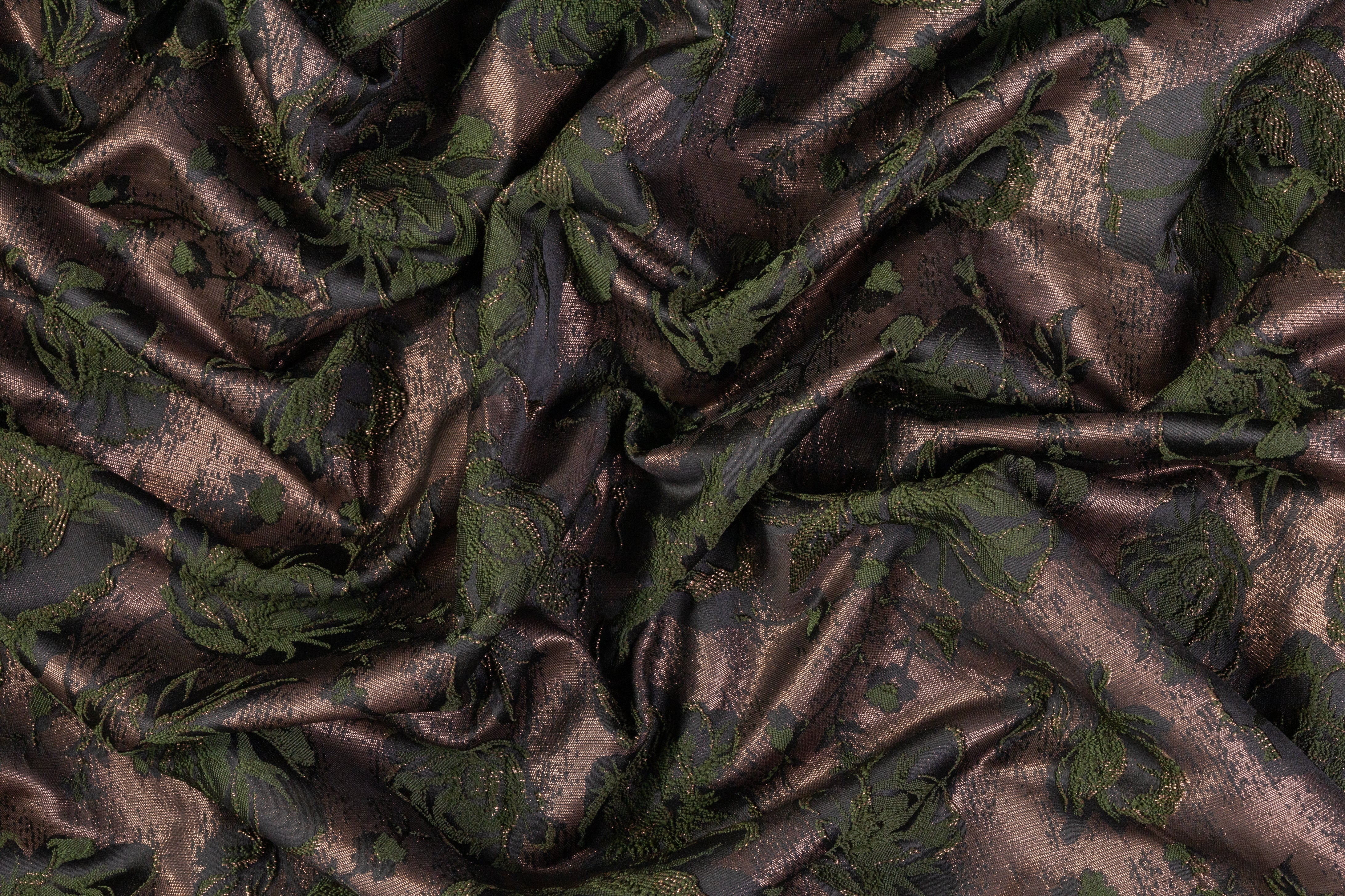 Floral Metallic Cloqué Brocade - Green / Brown