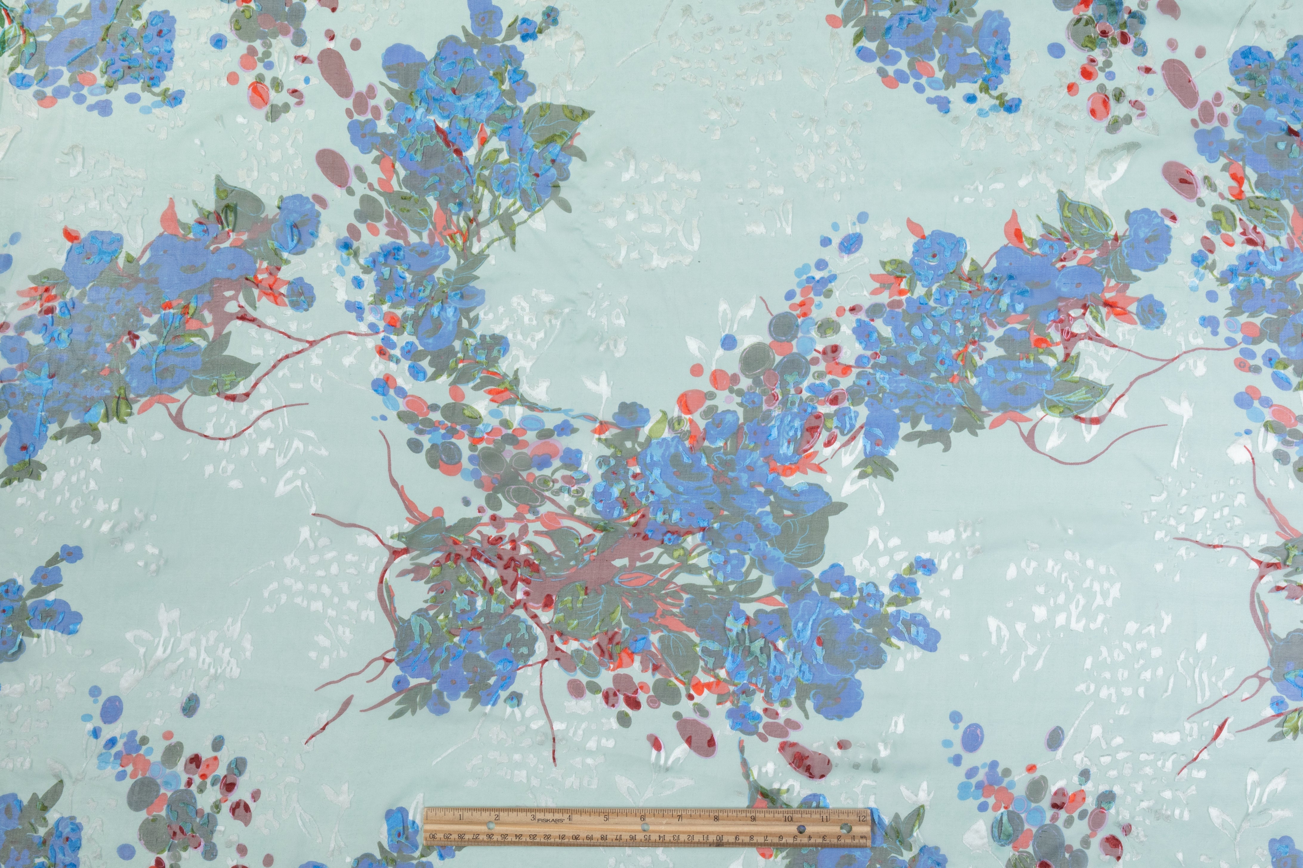 Floral Silk Chiffon Burnout - Blue / Green / Red