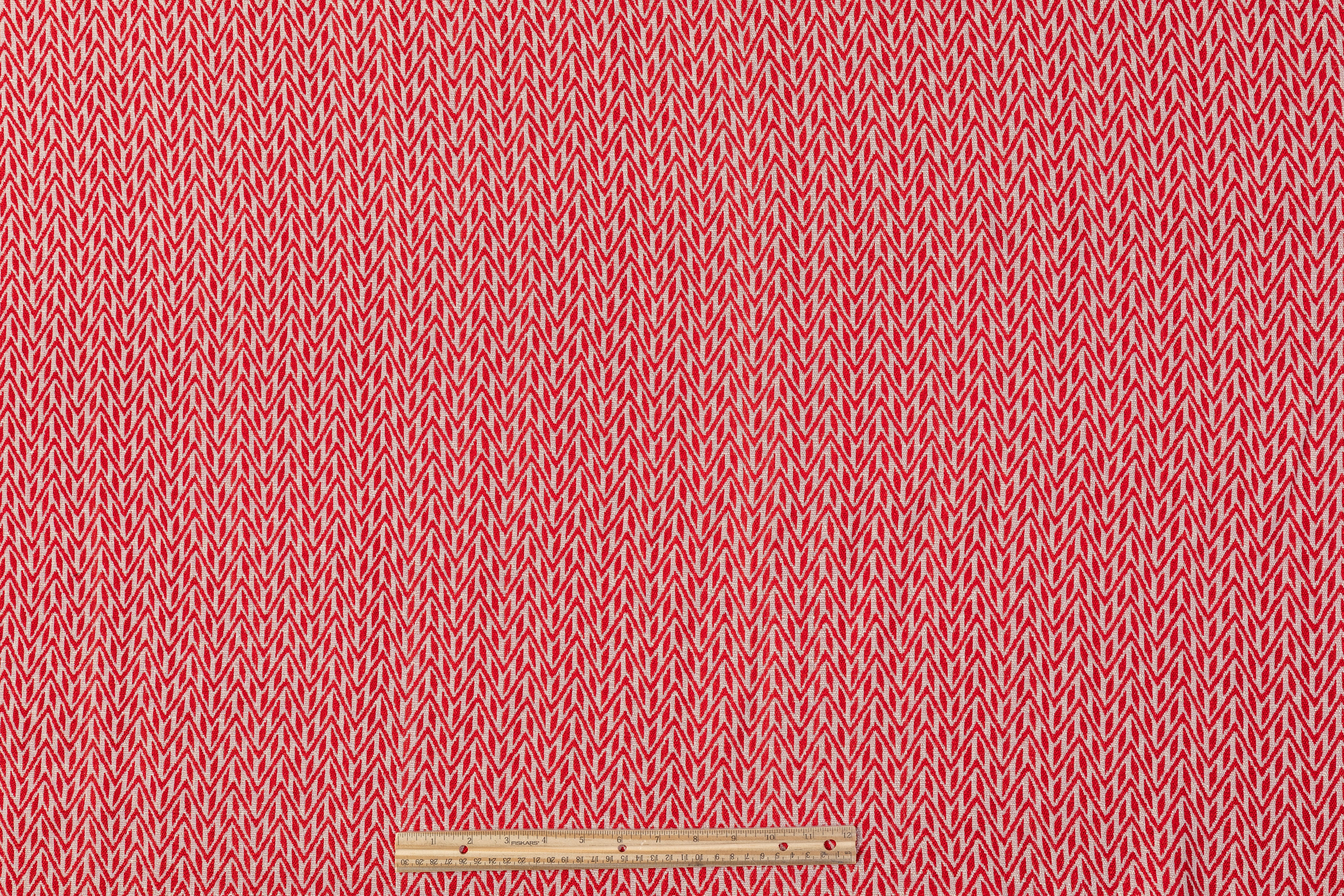 Geometric Italian Linen Viscose Jacquard - Red / Beige