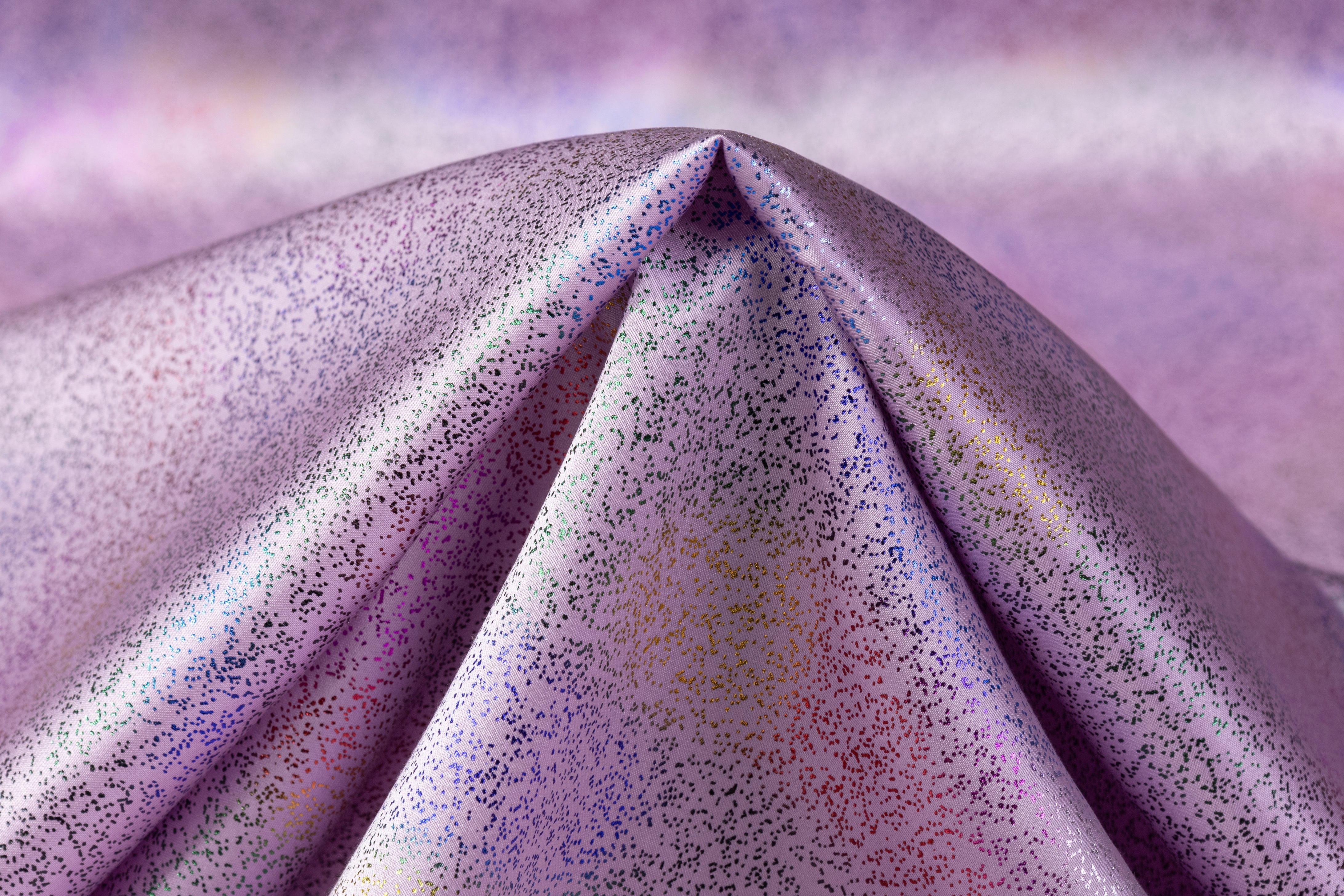 Abstract Laminated Italian Silk Charmeuse - Lilac / Multicolor