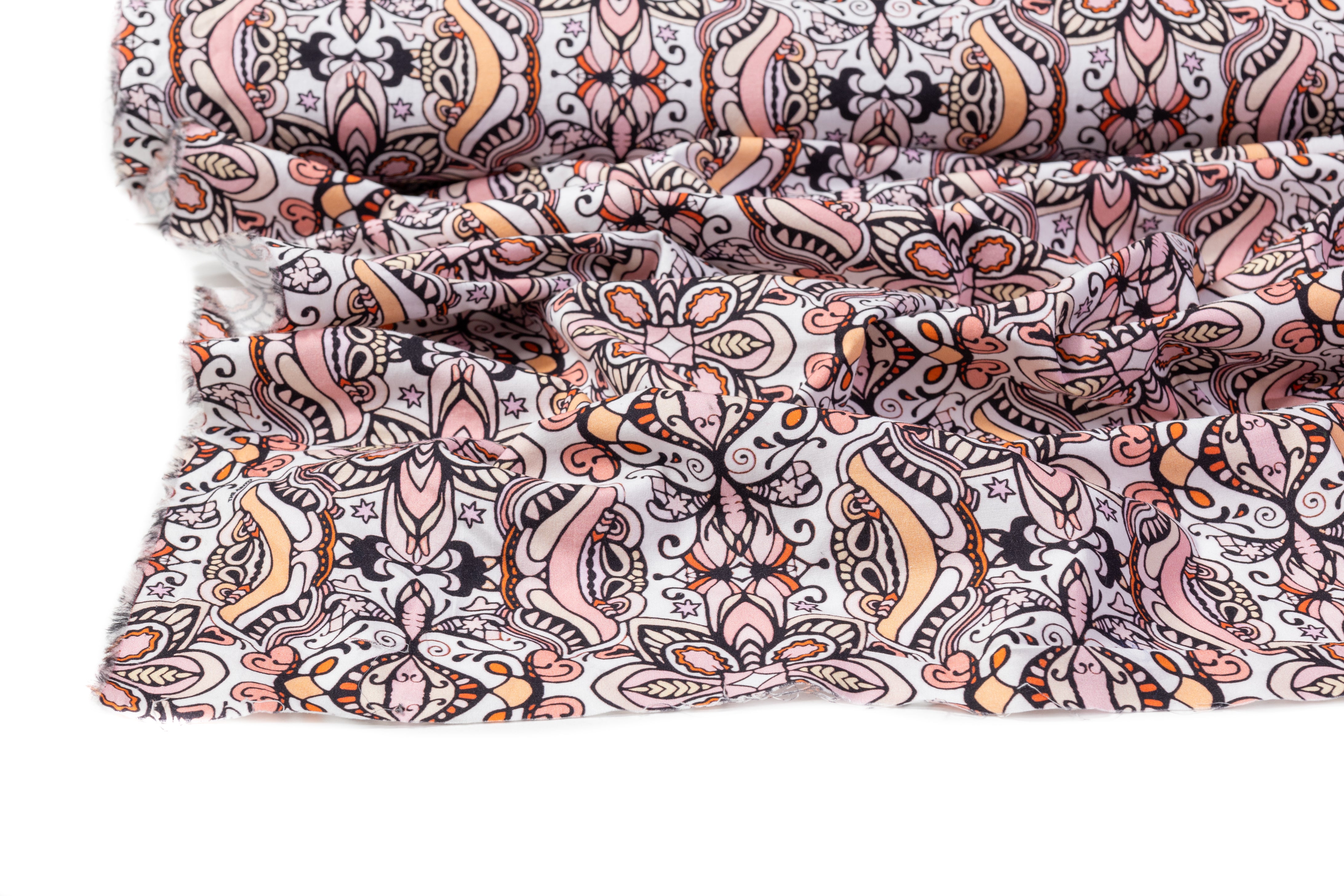 Floral Printed Italian Cotton - Peach / Pink / White