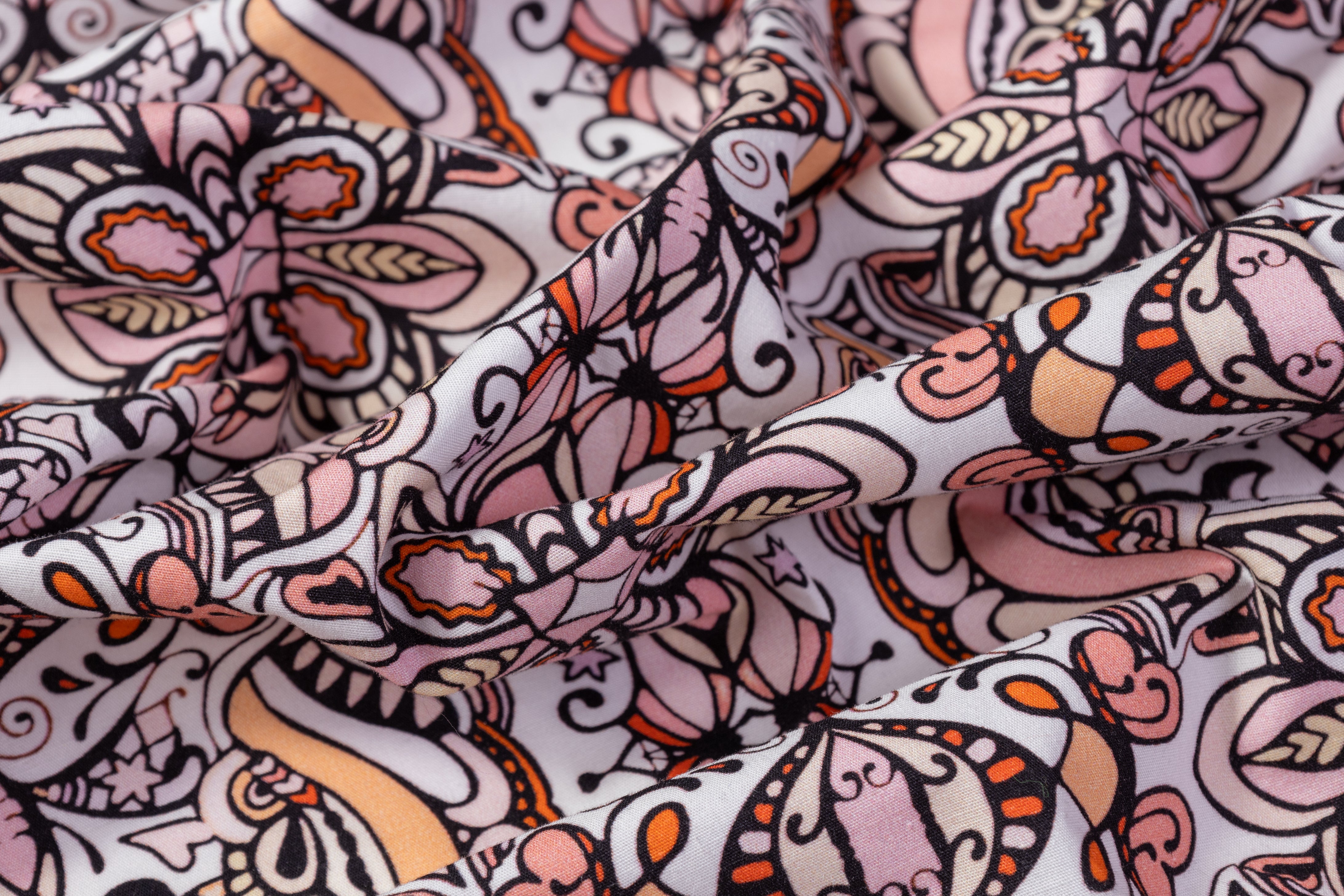 Floral Printed Italian Cotton - Peach / Pink / White