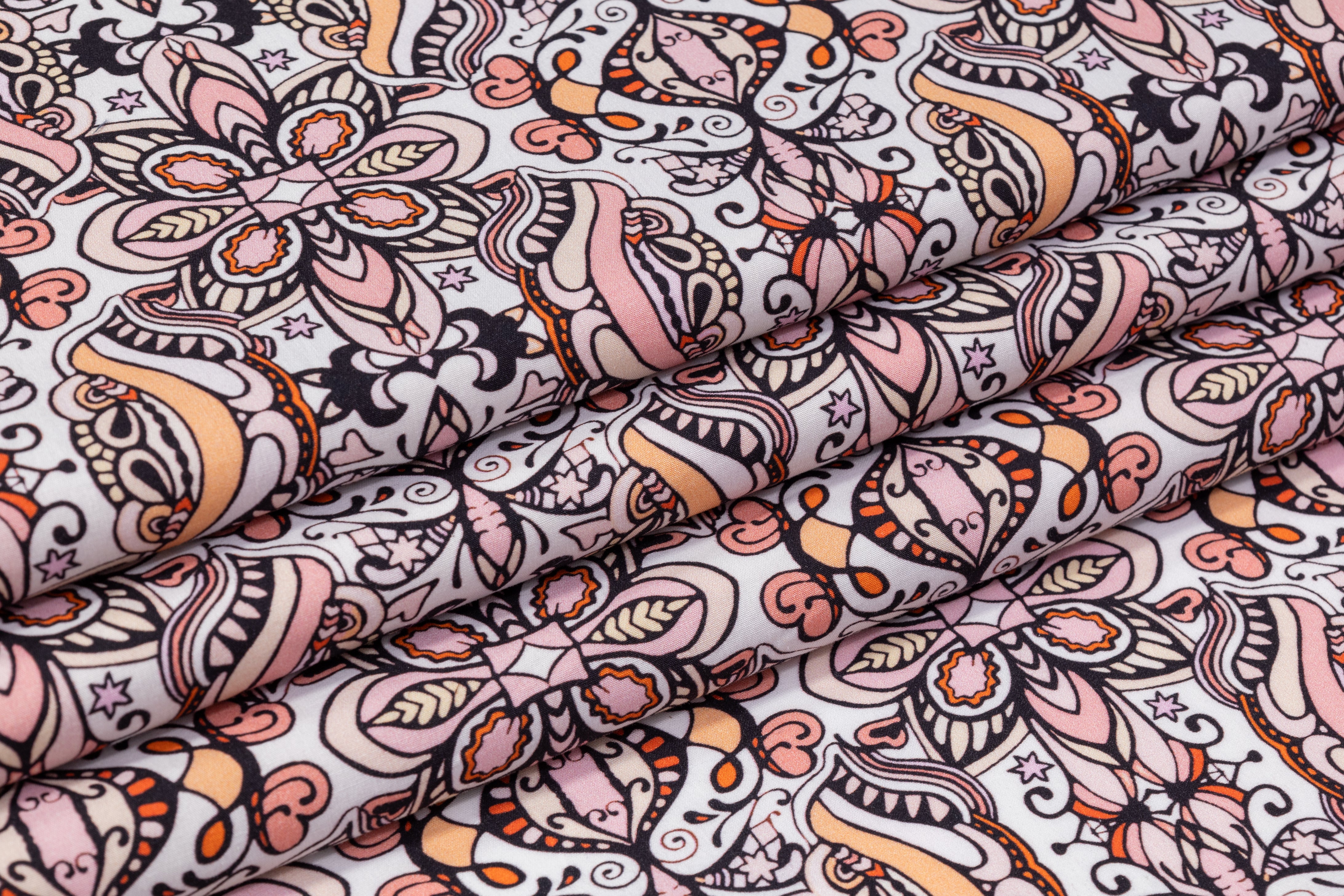 Floral Printed Italian Cotton - Peach / Pink / White