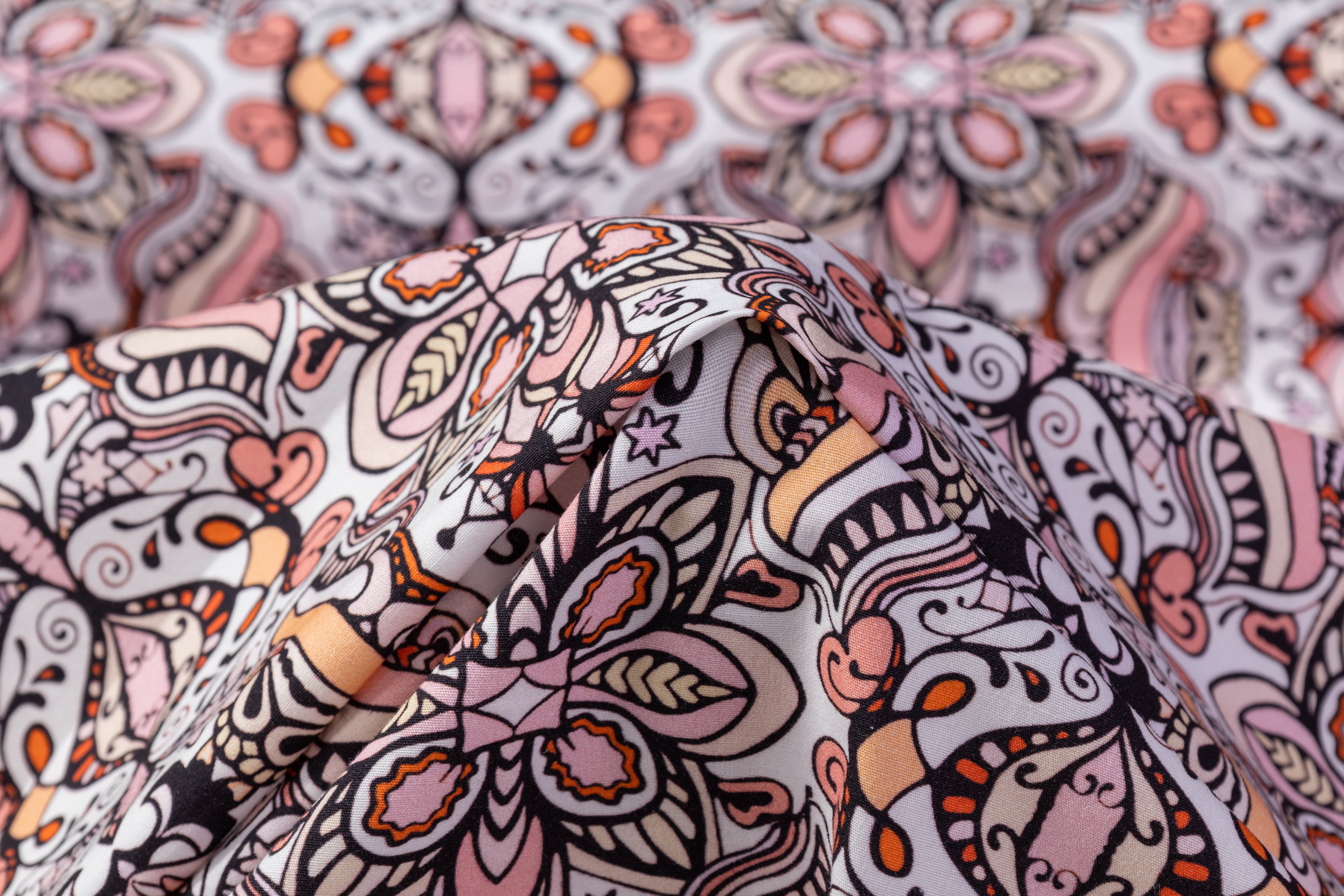 Floral Printed Italian Cotton - Peach / Pink / White