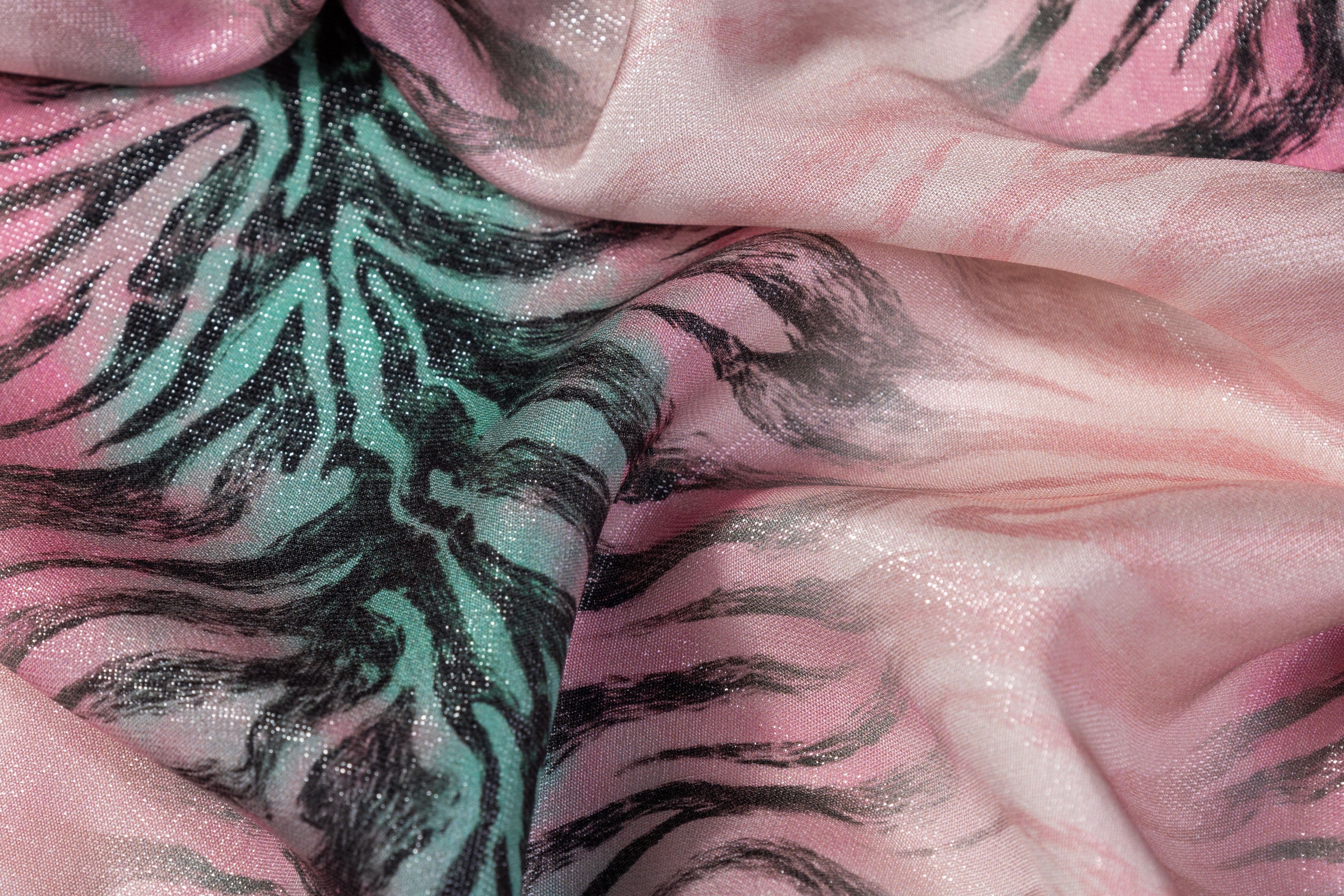 Zebra Stripe Italian Silk Lamé - Pink / Green / Black