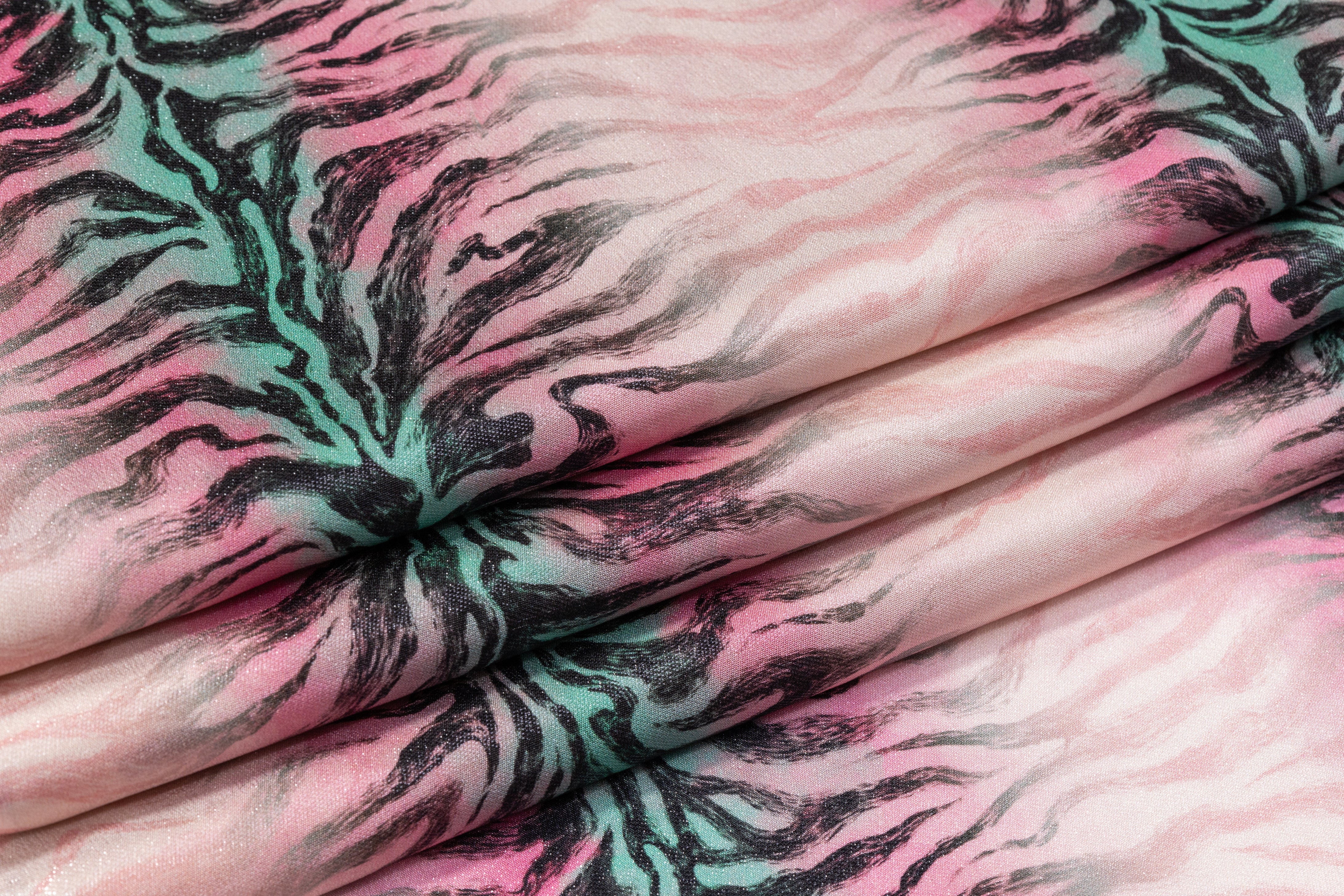 Zebra Stripe Italian Silk Lamé - Pink / Green / Black