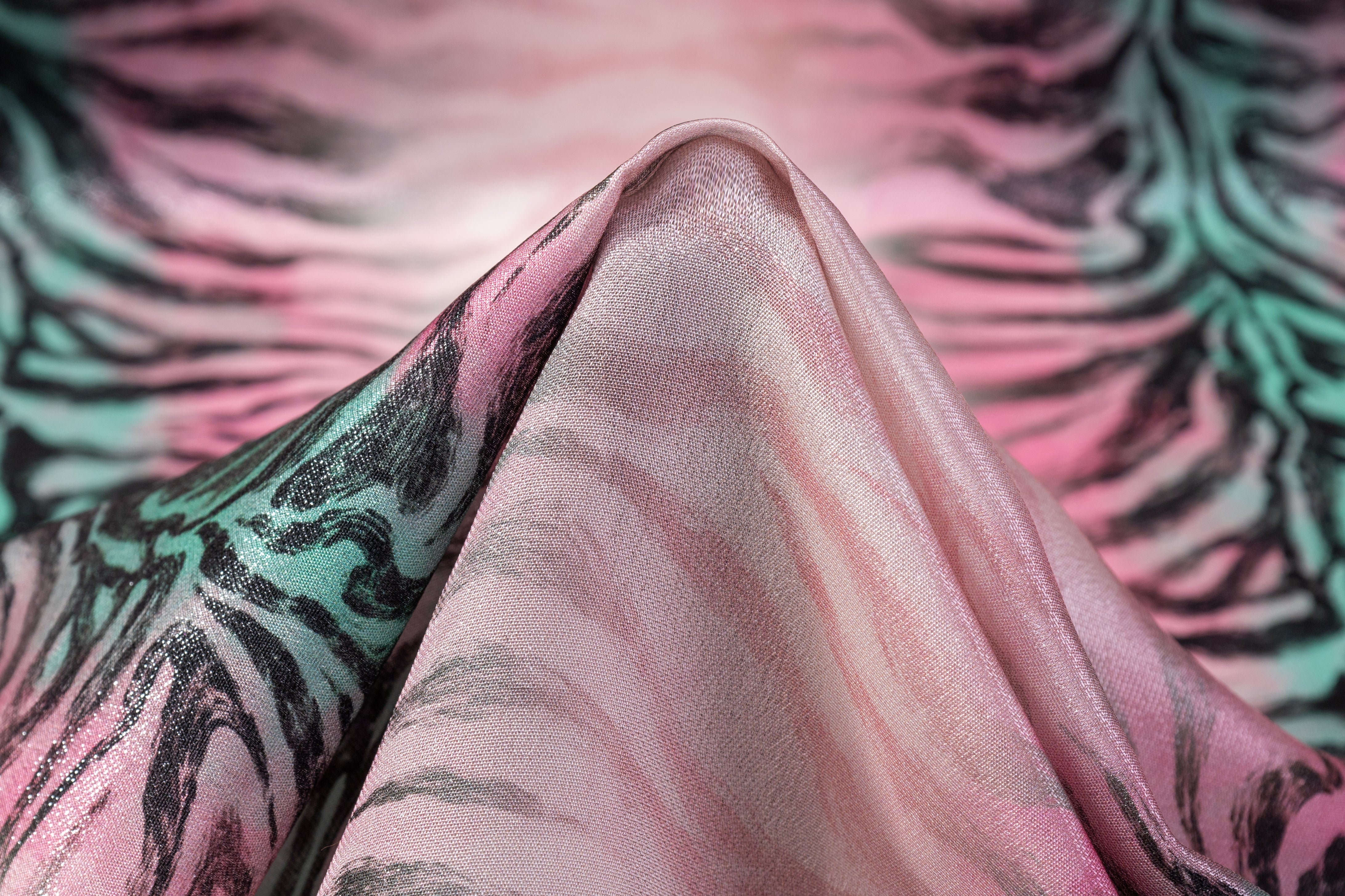 Zebra Stripe Italian Silk Lamé - Pink / Green / Black