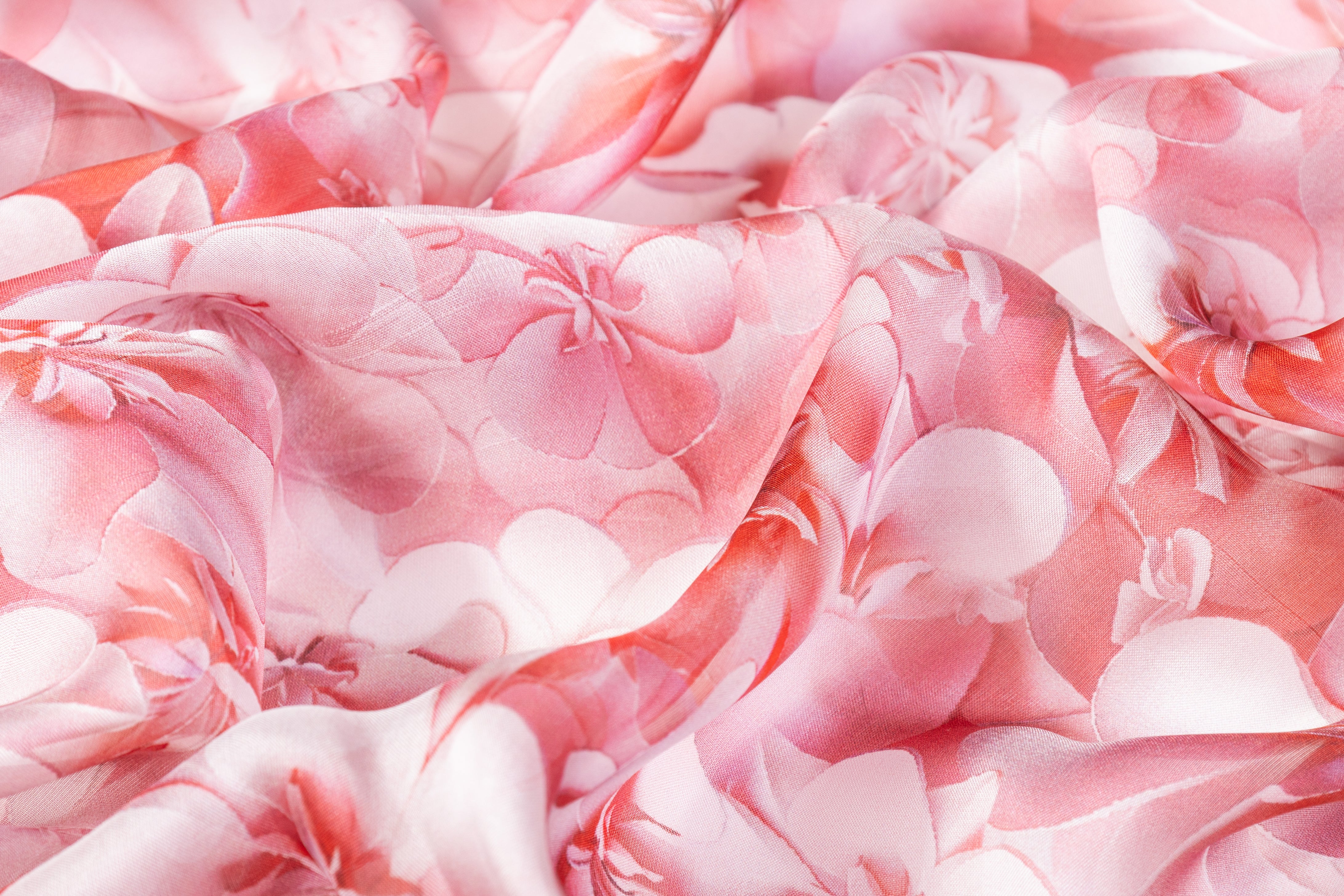 Floral Italian Silk Chiffon - Rose / White