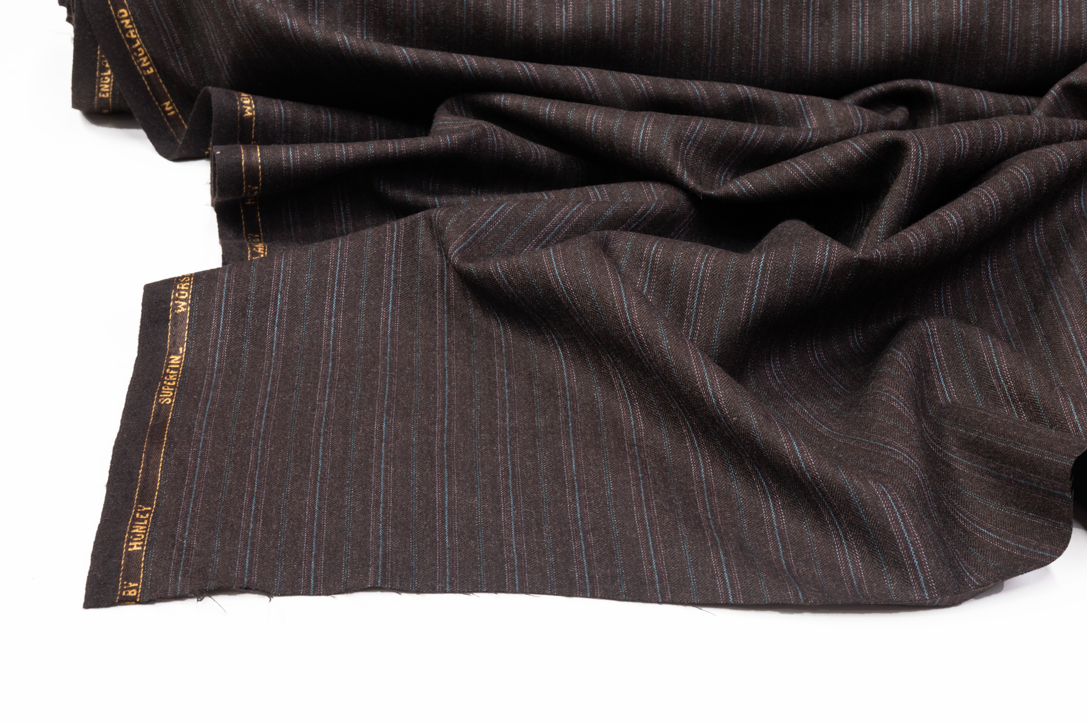 Striped Superfine Worsted Wool Suiting - Brown