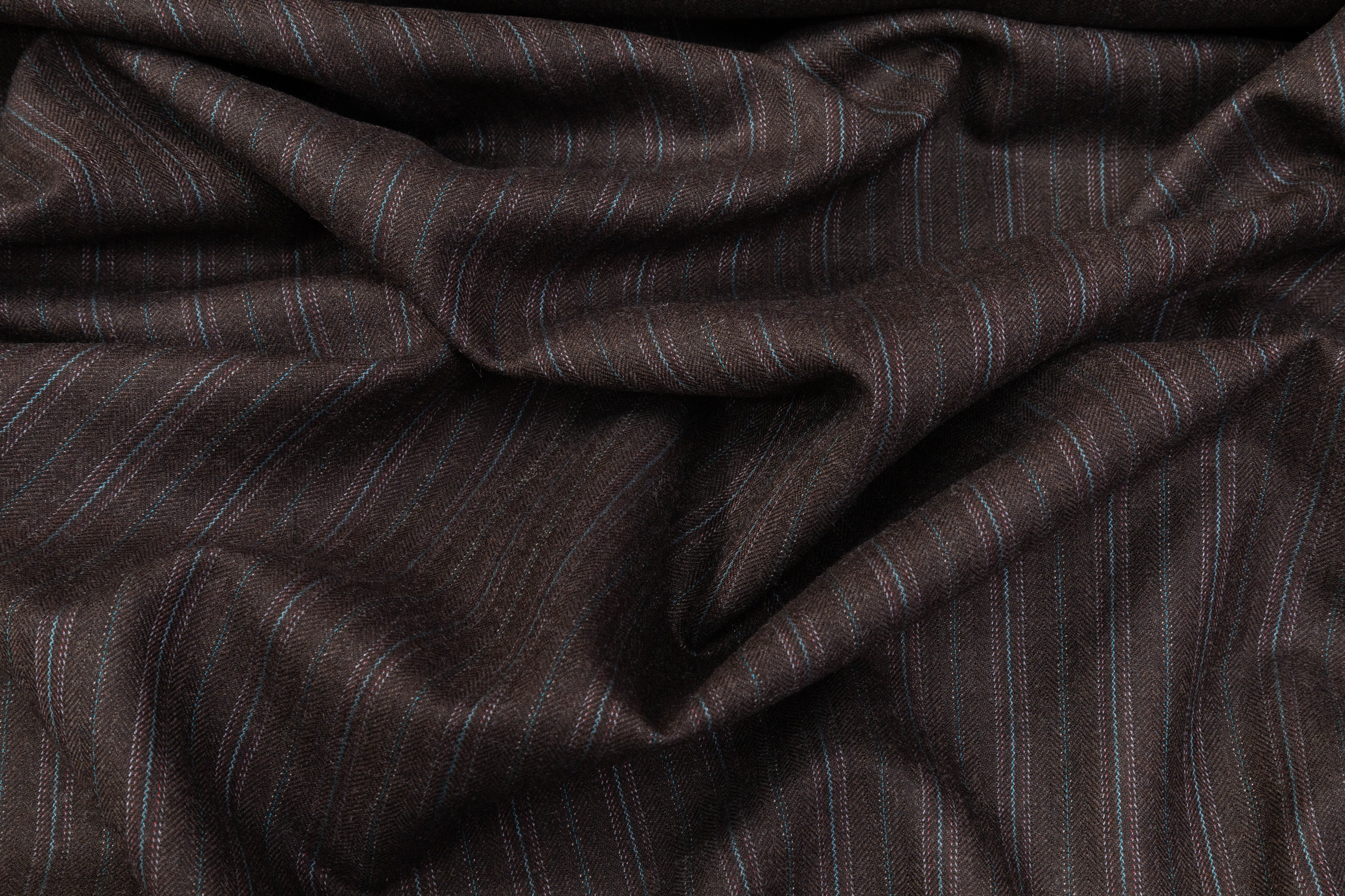 Striped Superfine Worsted Wool Suiting - Brown