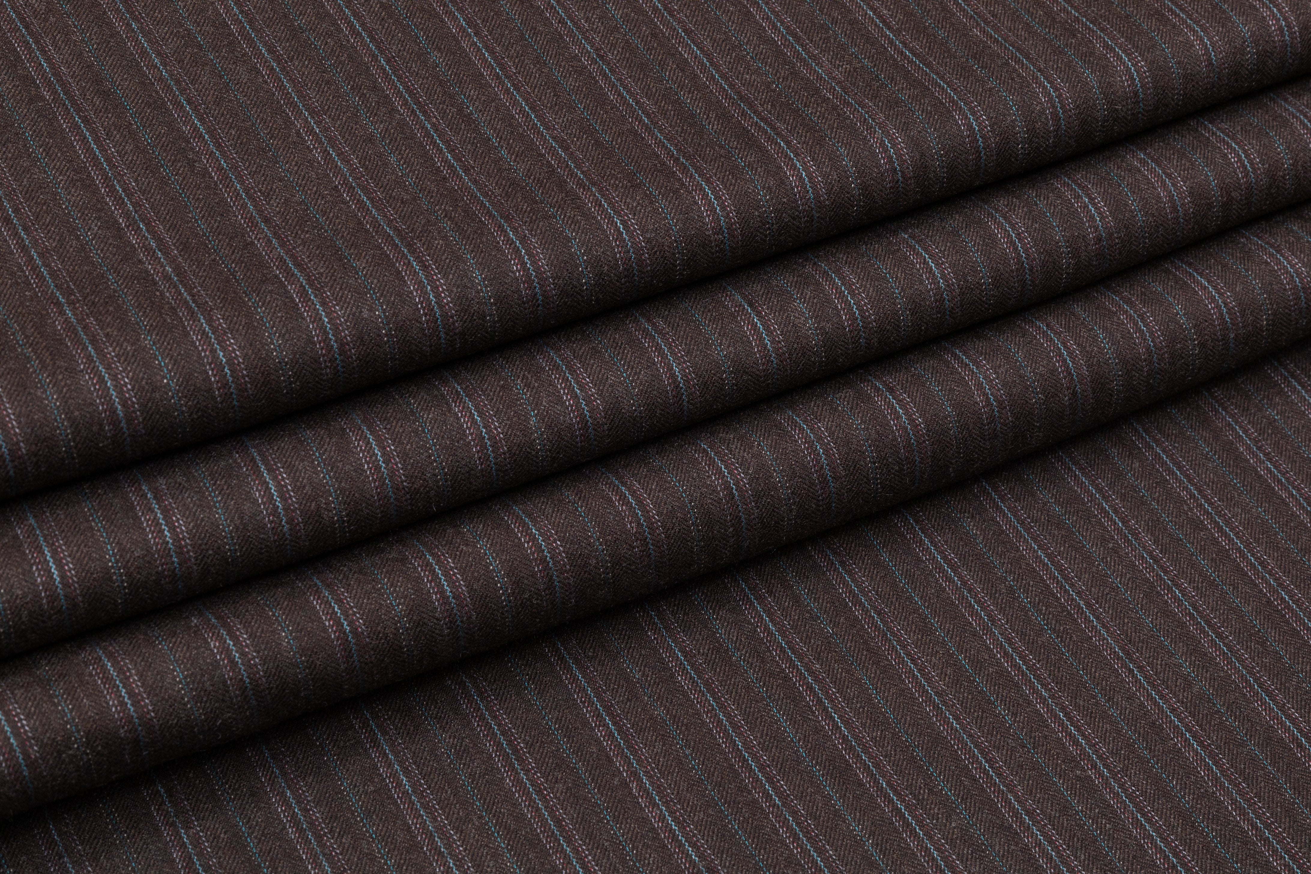 Striped Superfine Worsted Wool Suiting - Brown
