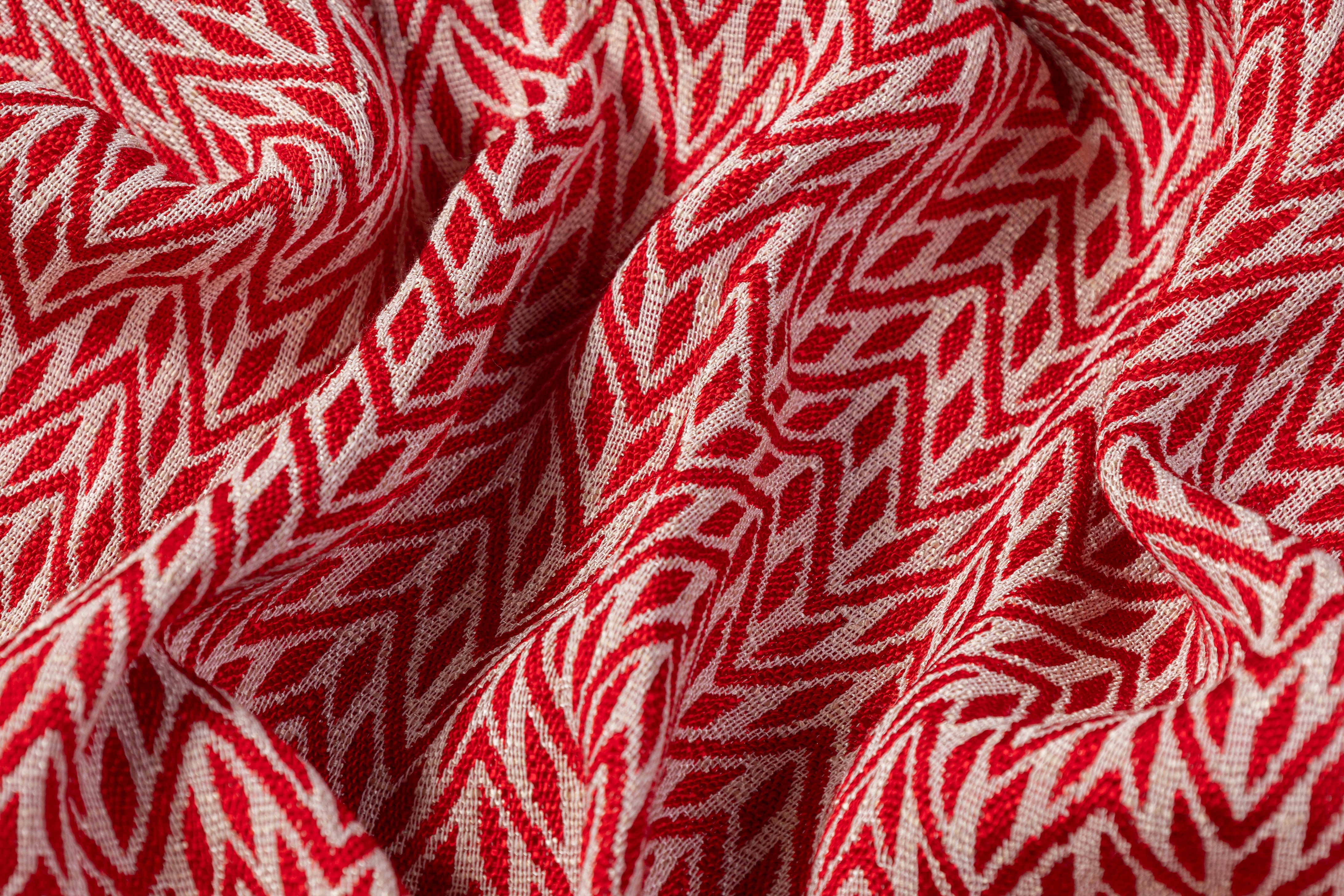 Geometric Italian Linen Viscose Jacquard - Red / Beige