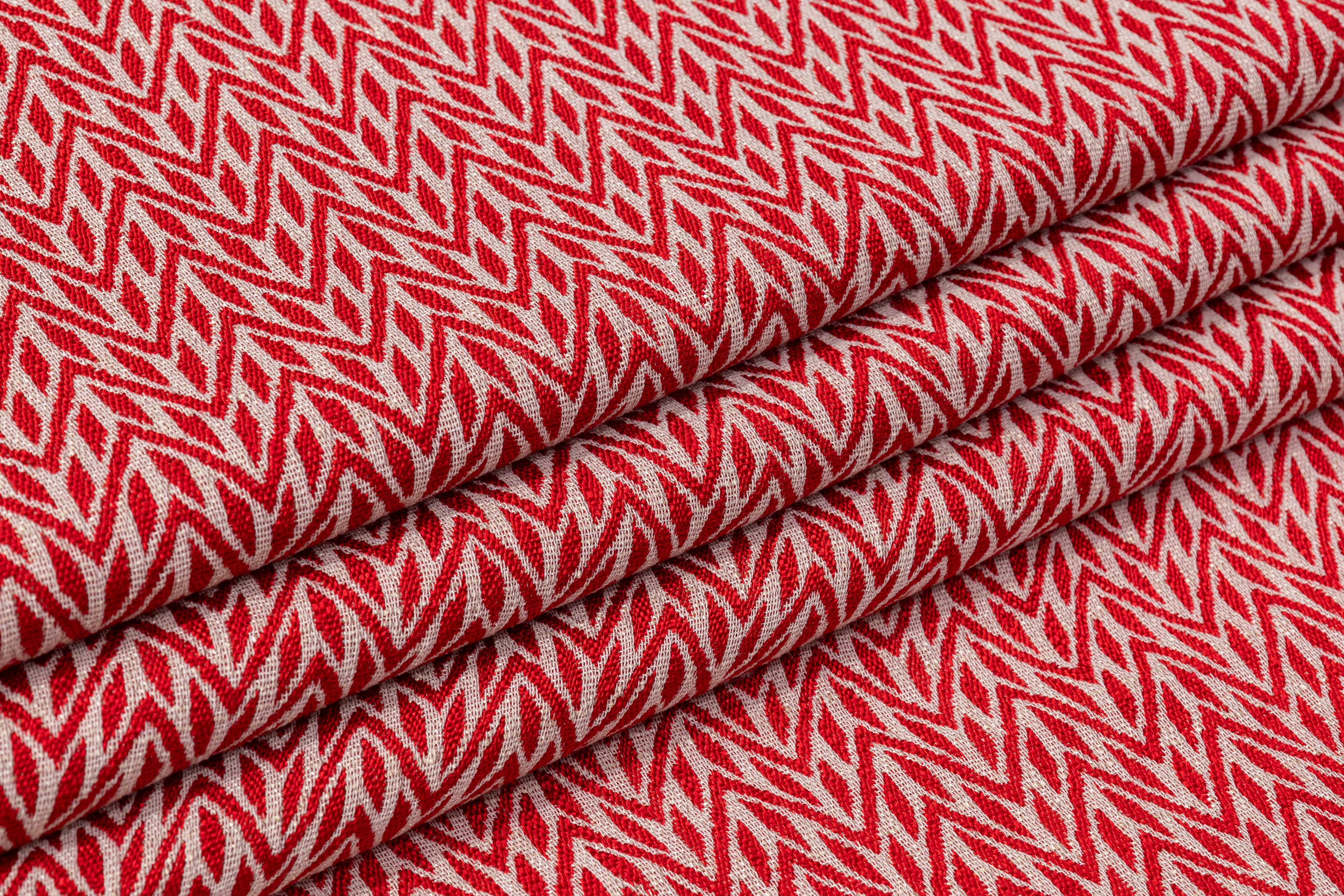 Geometric Italian Linen Viscose Jacquard - Red / Beige