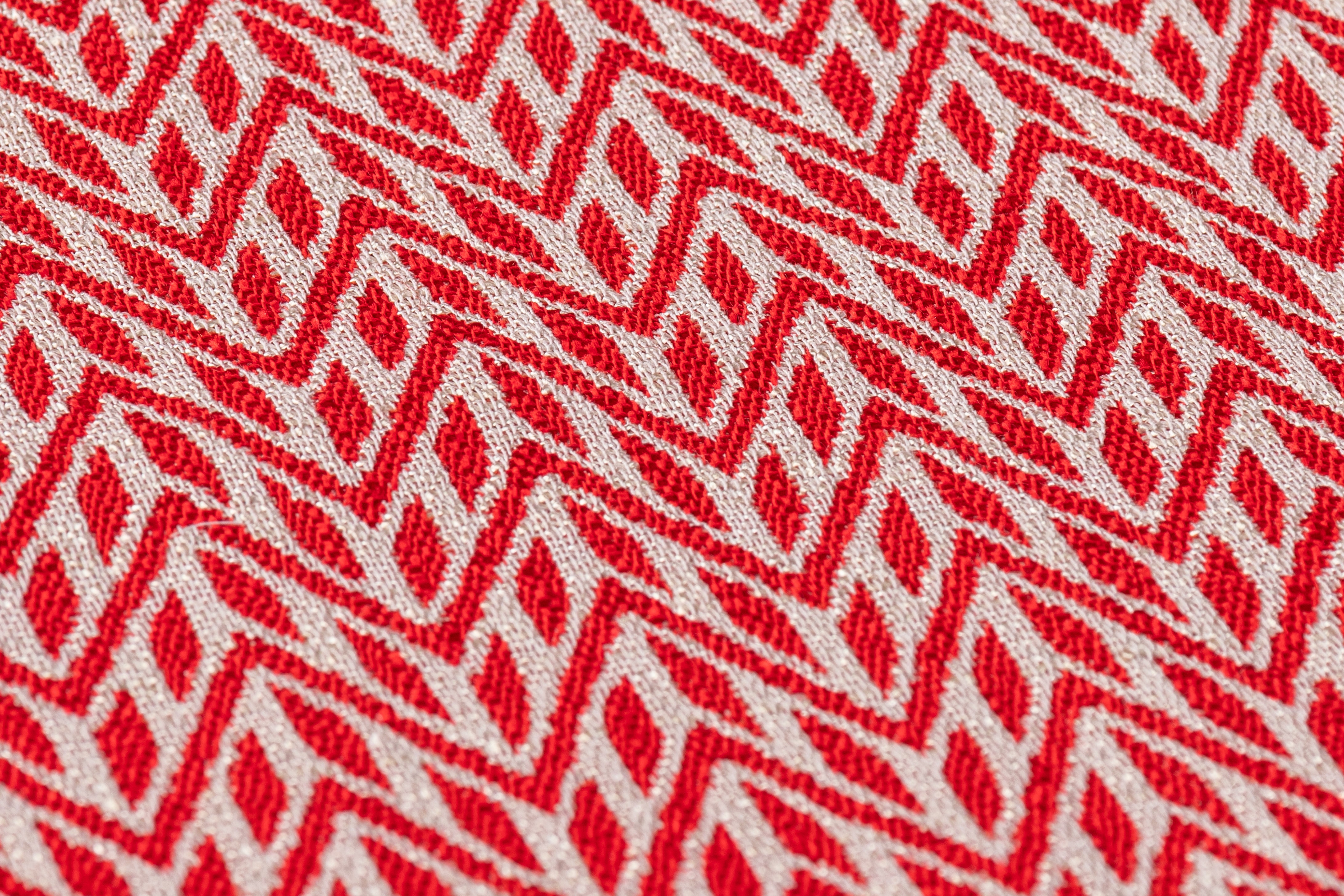 Geometric Italian Linen Viscose Jacquard - Red / Beige