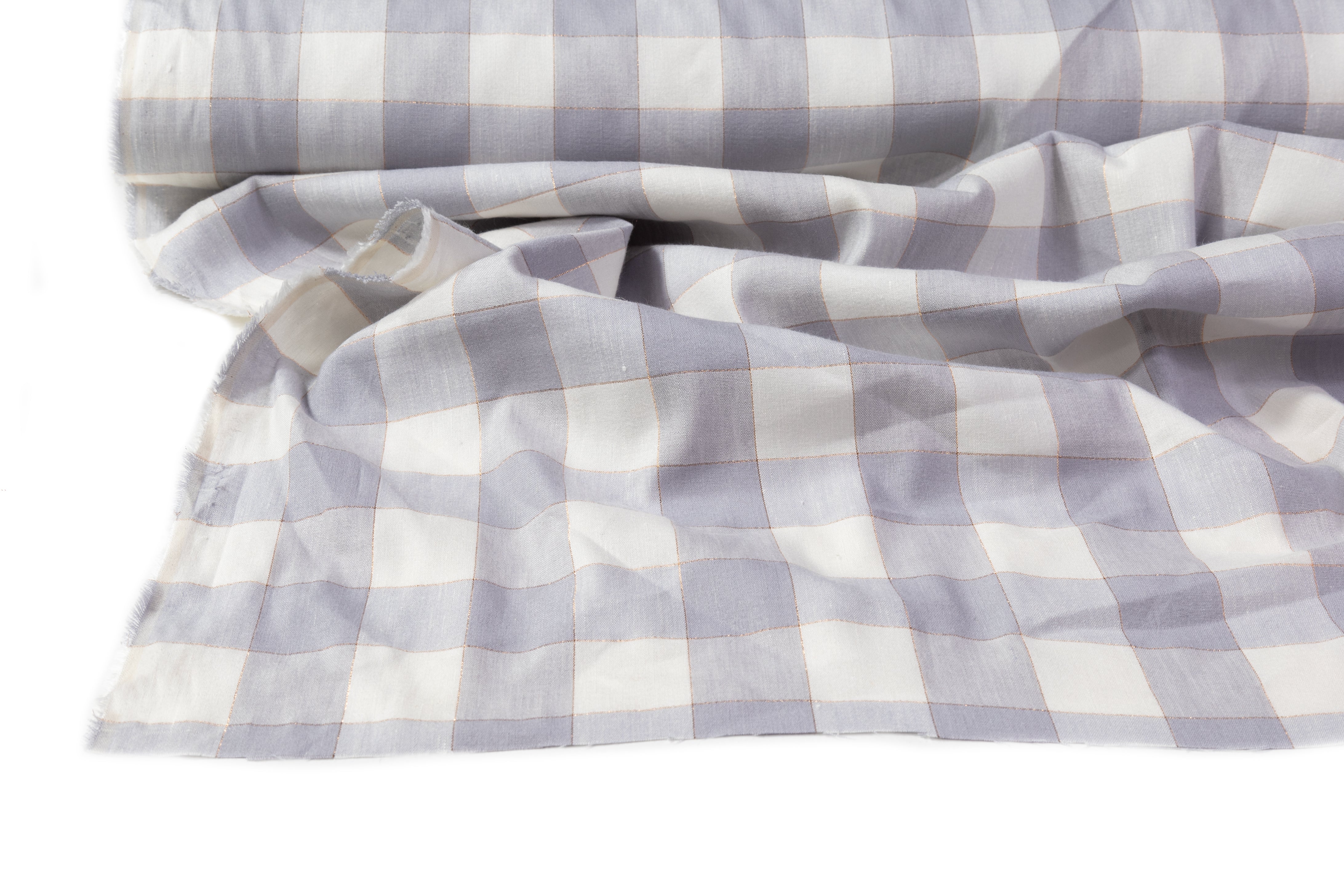 Checked Metallic Linen - Gray / White / Gold