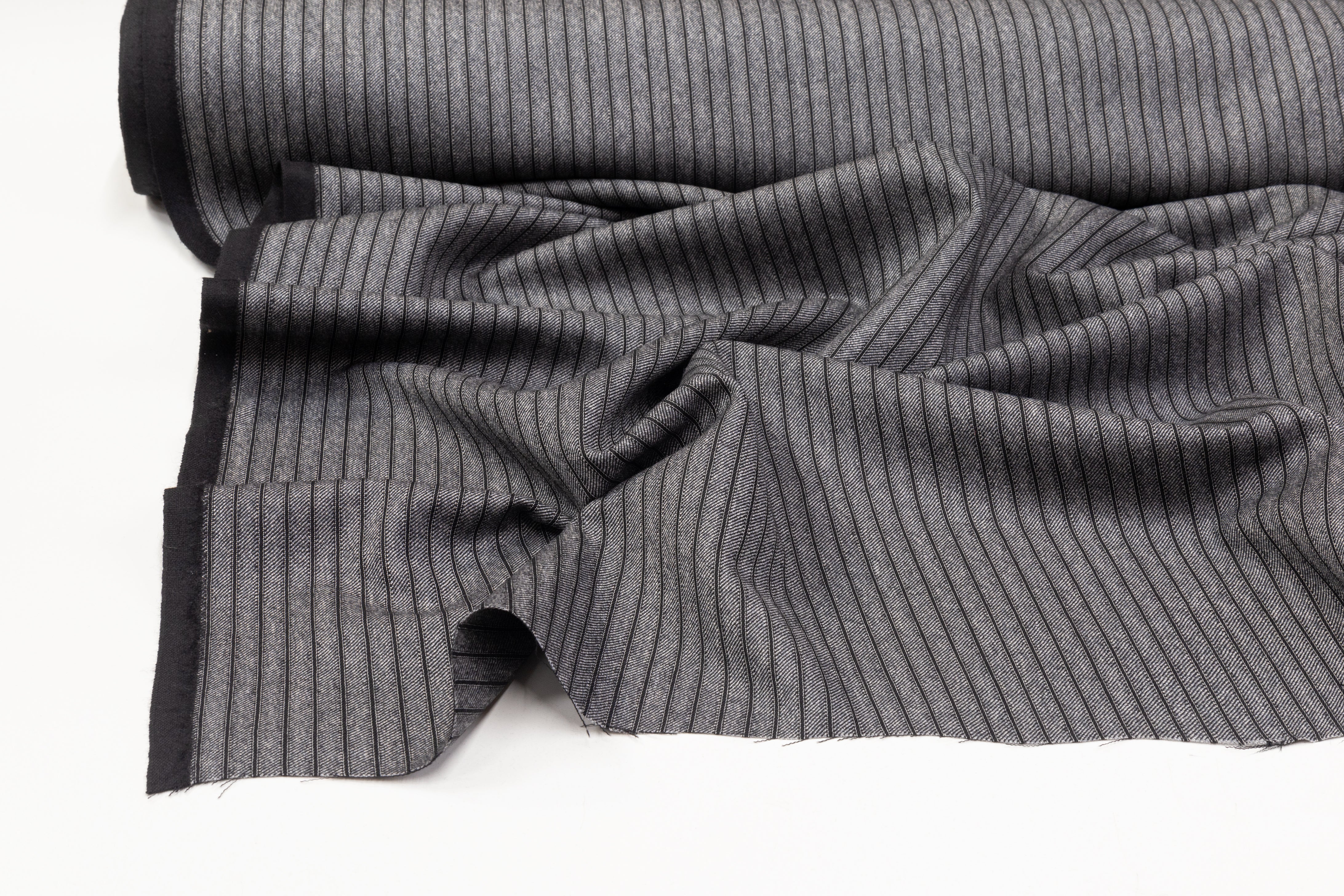 Striped Italian Wool Suiting - Charcoal Gray / Black