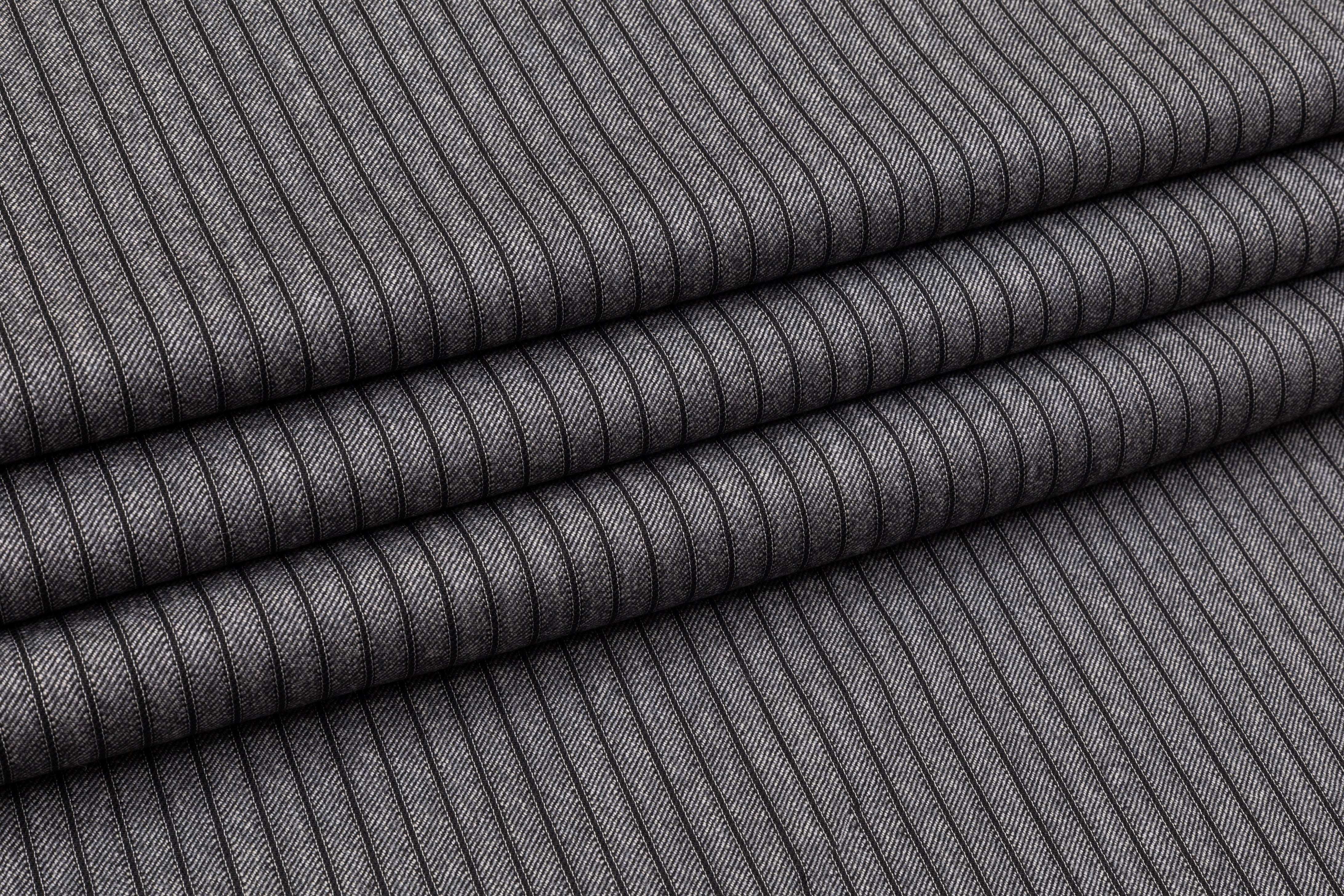 Striped Italian Wool Suiting - Charcoal Gray / Black