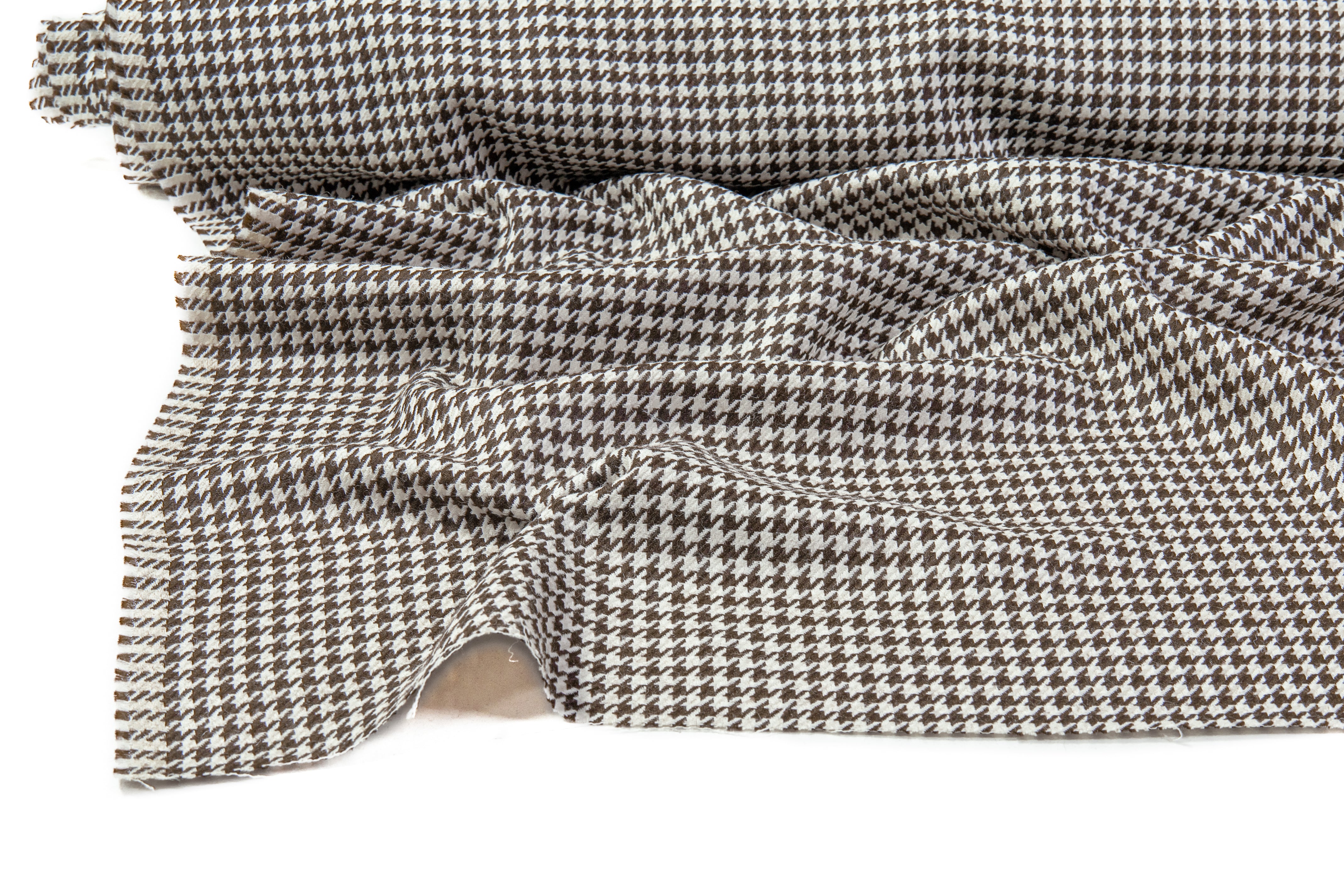Houndstooth Italian Wool Suiting - Brown / White