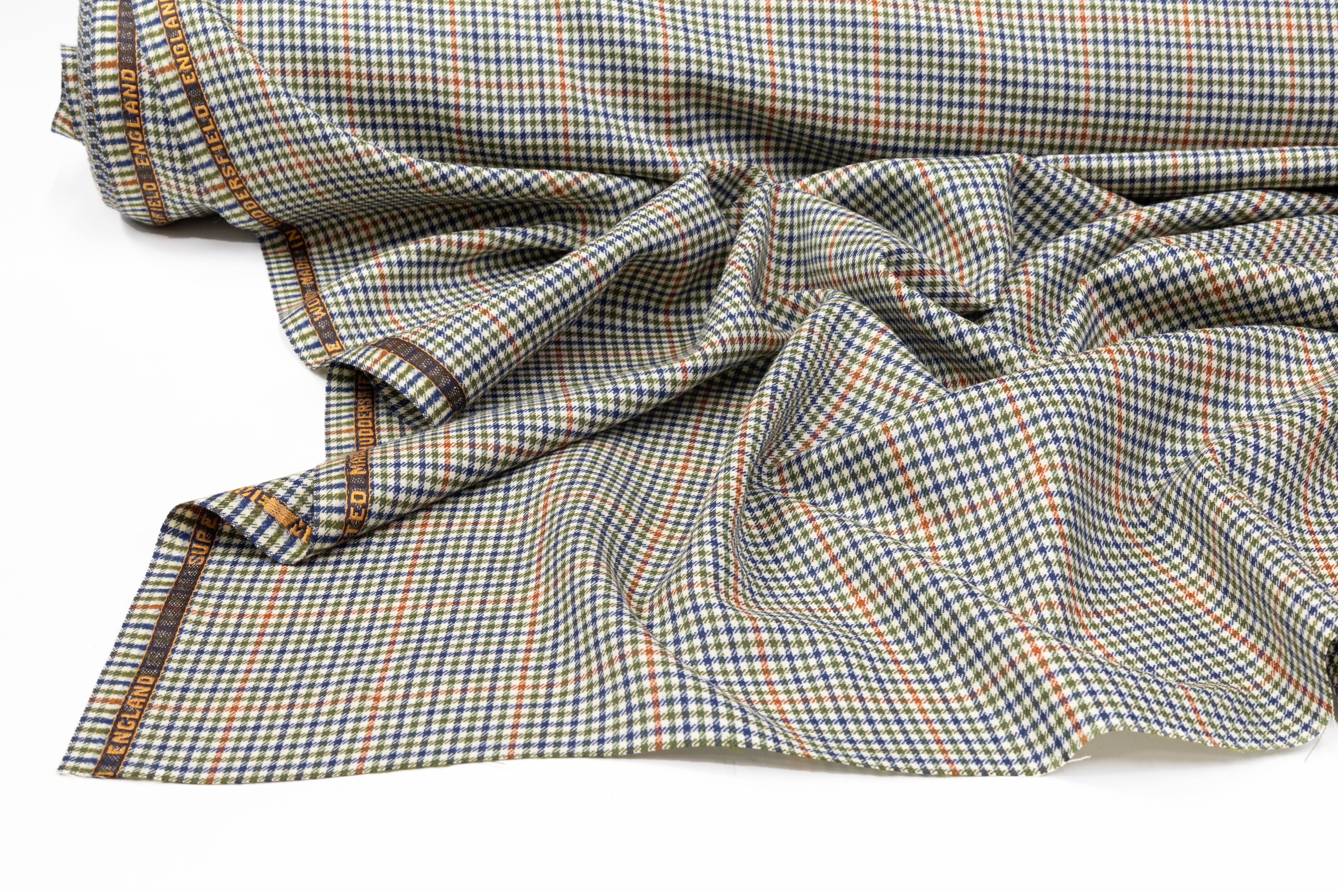 Checked Superfine Worsted Wool Suiting - Green / Blue / Orange