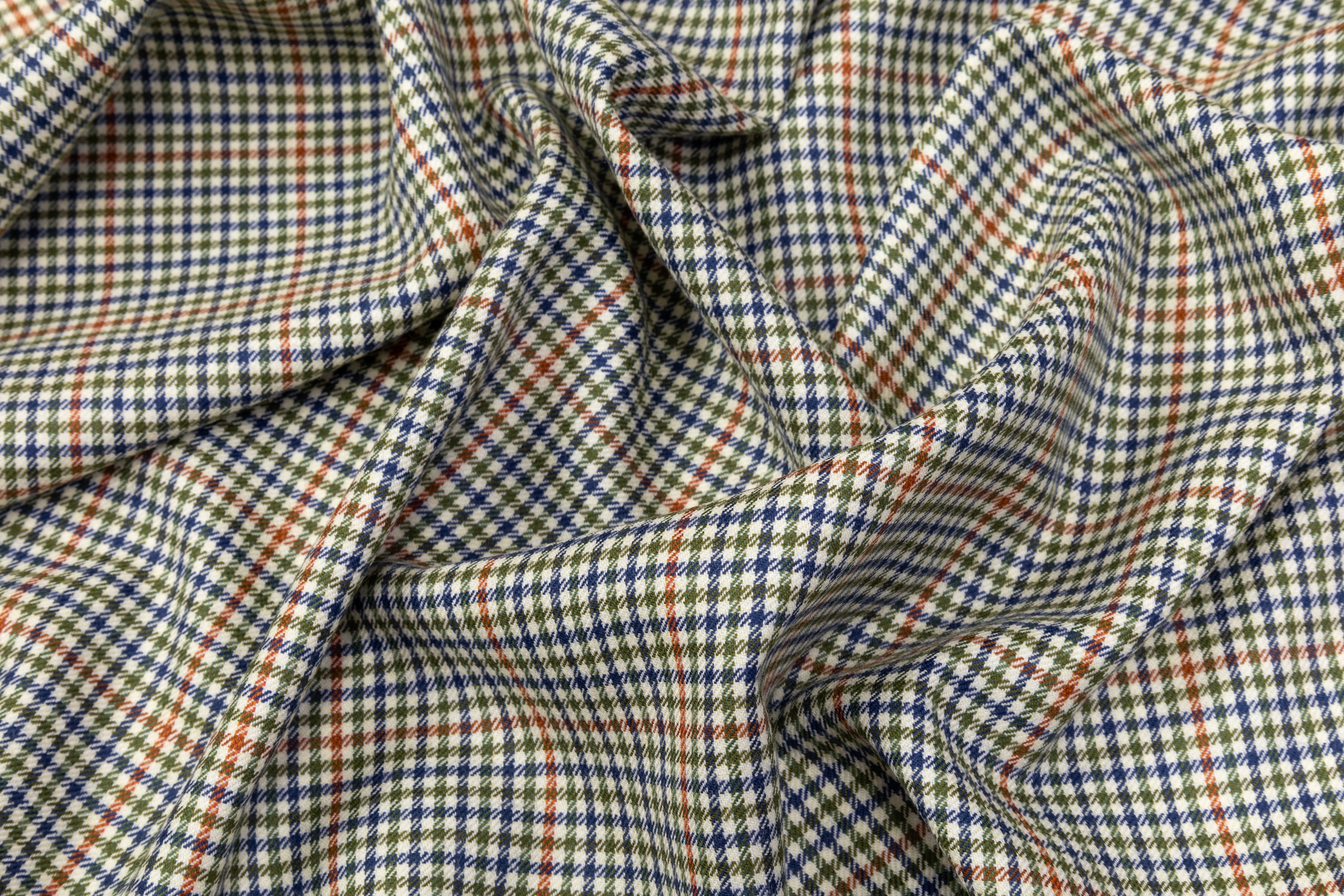 Checked Superfine Worsted Wool Suiting - Green / Blue / Orange