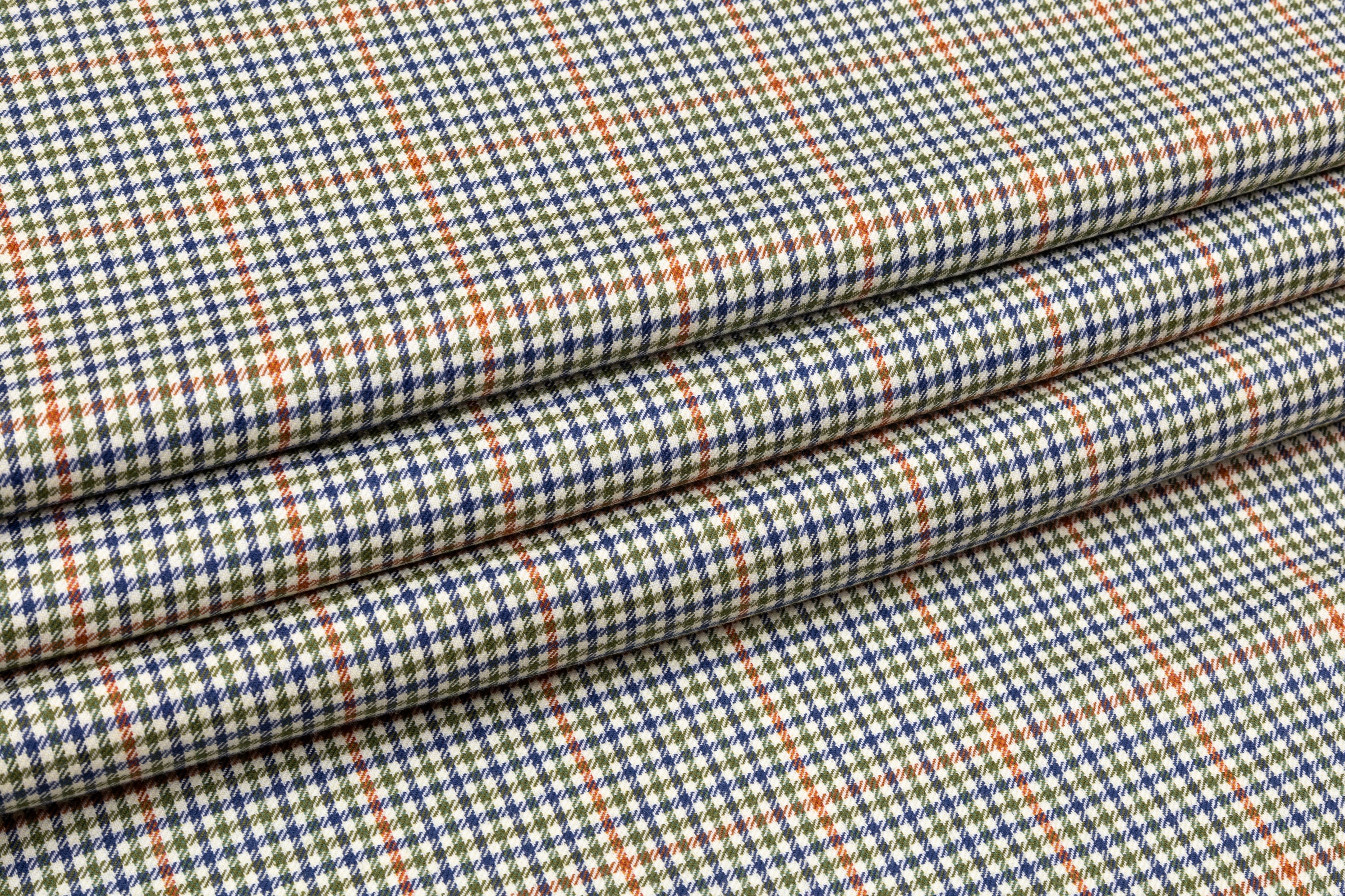 Checked Superfine Worsted Wool Suiting - Green / Blue / Orange