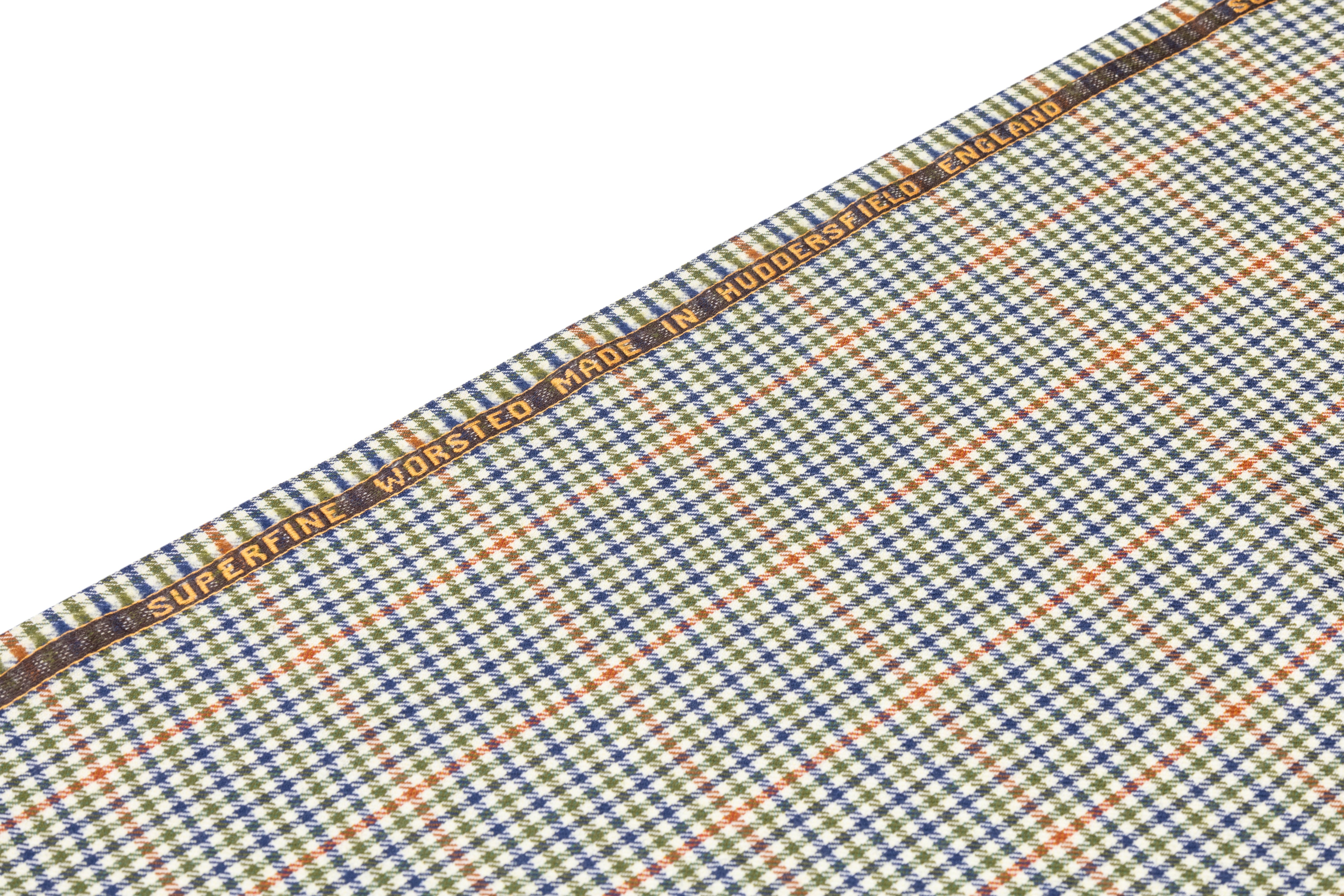 Checked Superfine Worsted Wool Suiting - Green / Blue / Orange
