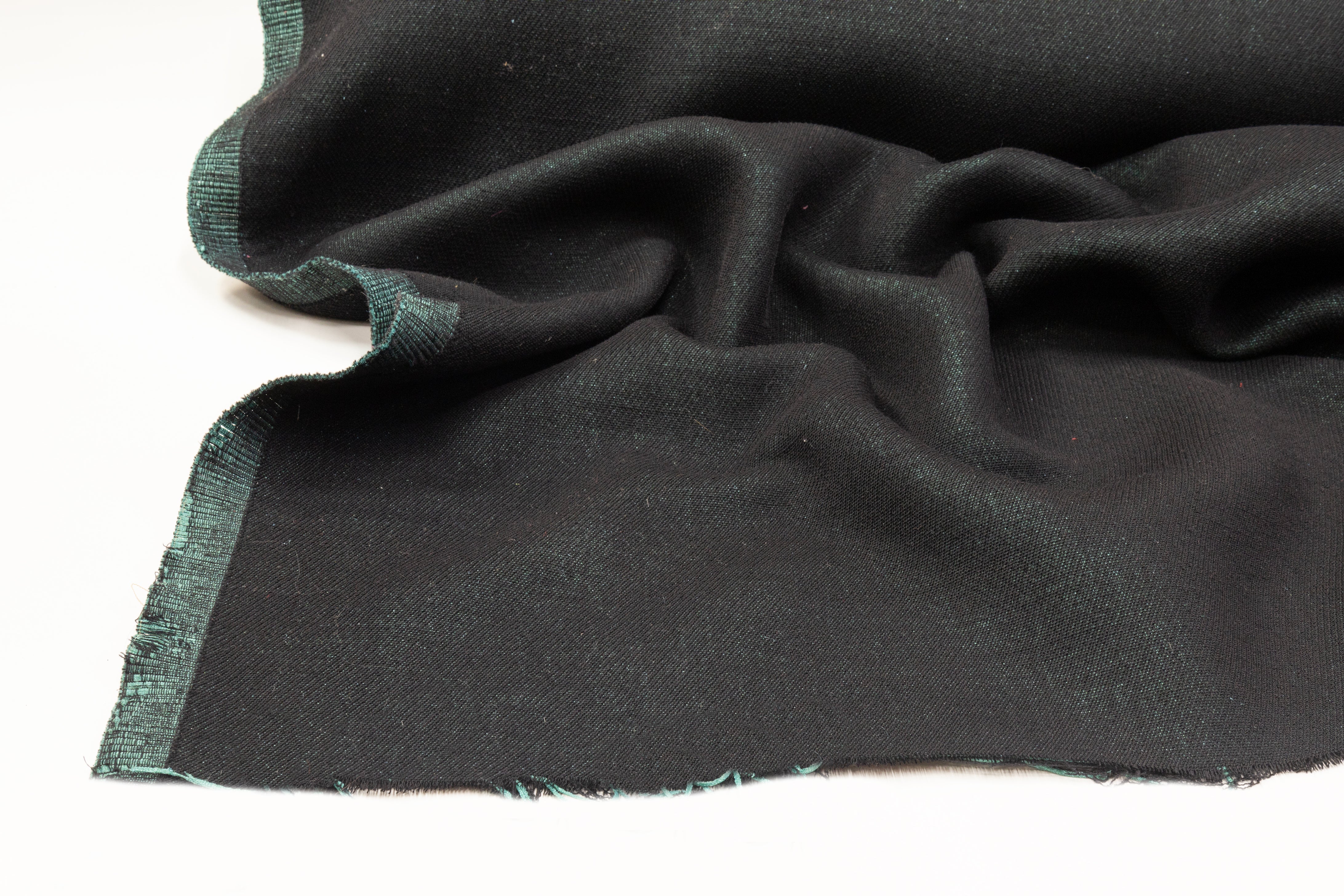 Metallic Wool Blend Tweed - Black / Teal Green