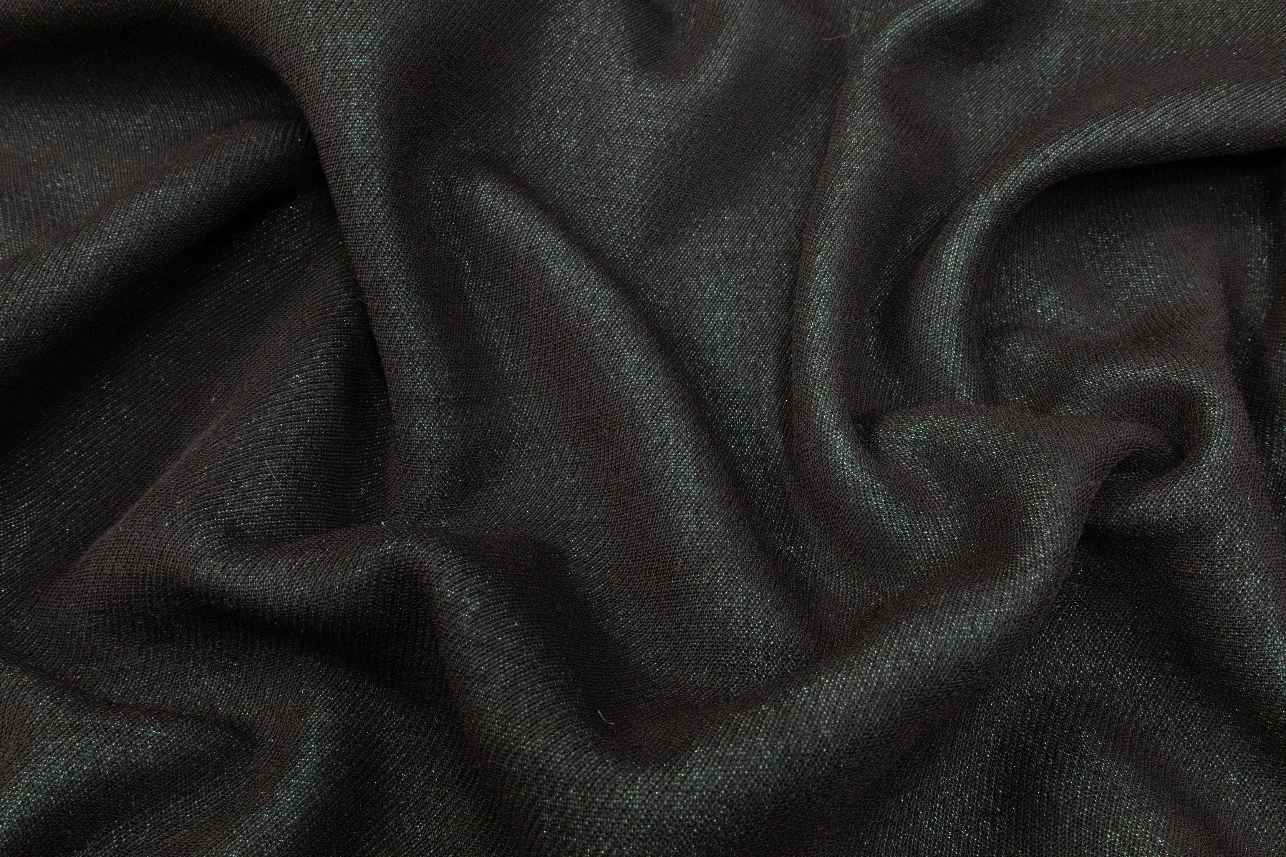 Metallic Wool Blend Tweed - Black / Teal Green