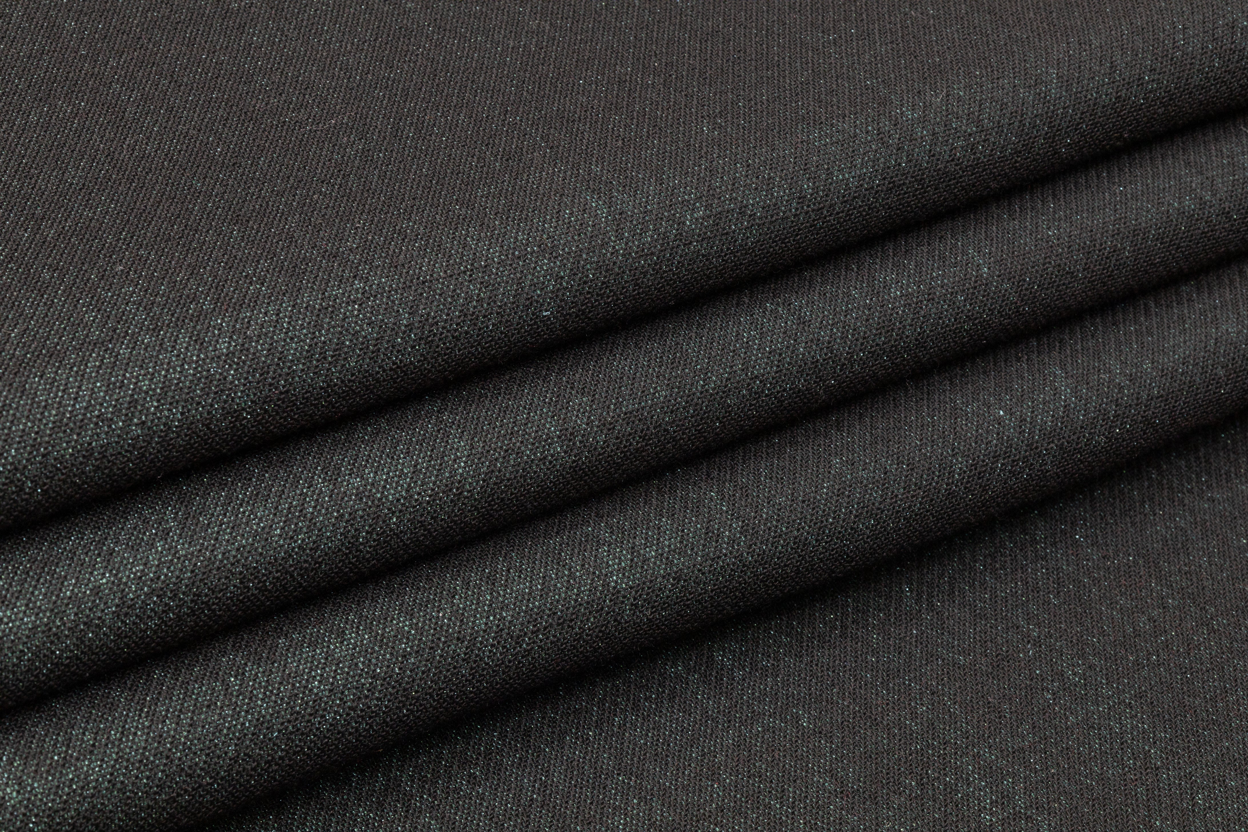 Metallic Wool Blend Tweed - Black / Teal Green