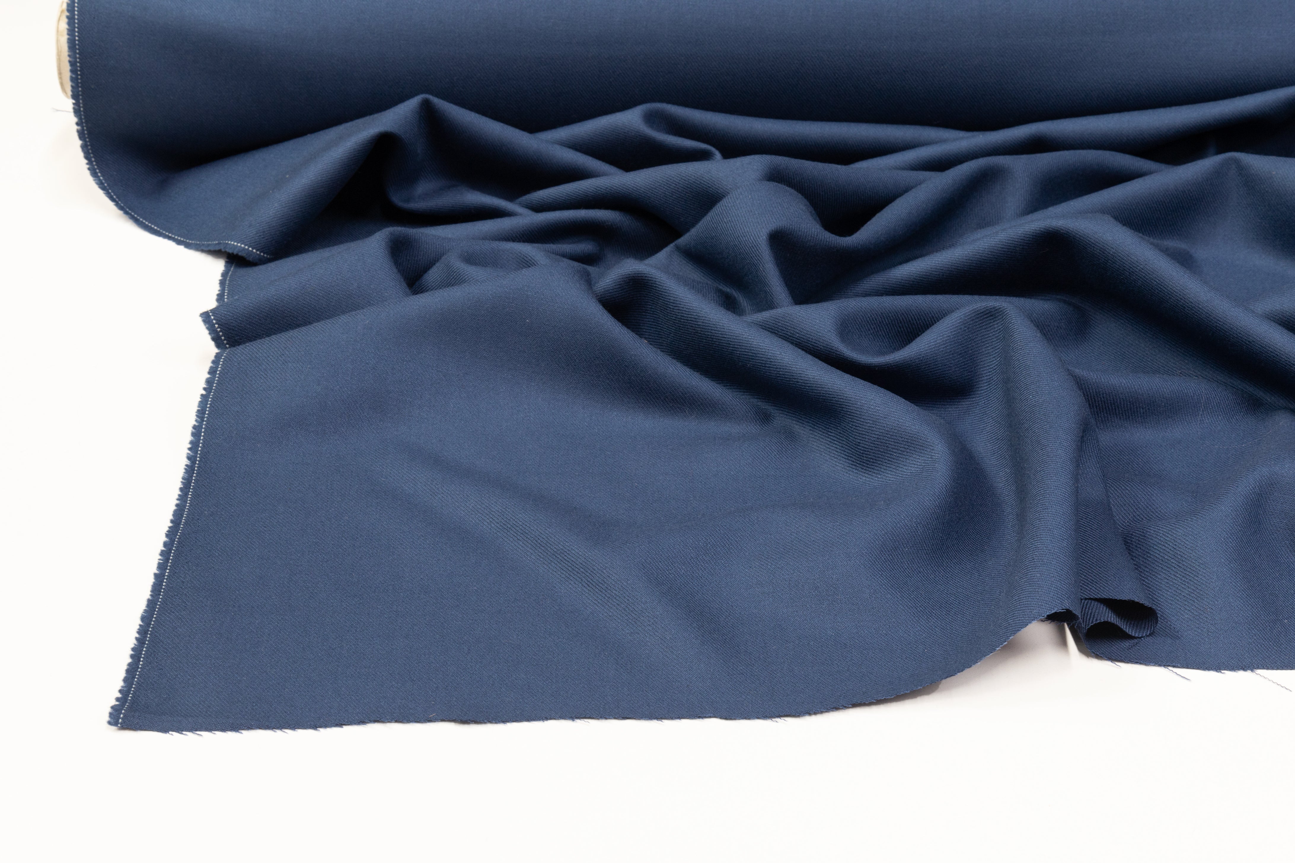 Solid Italian Wool Twill Suiting - Blue