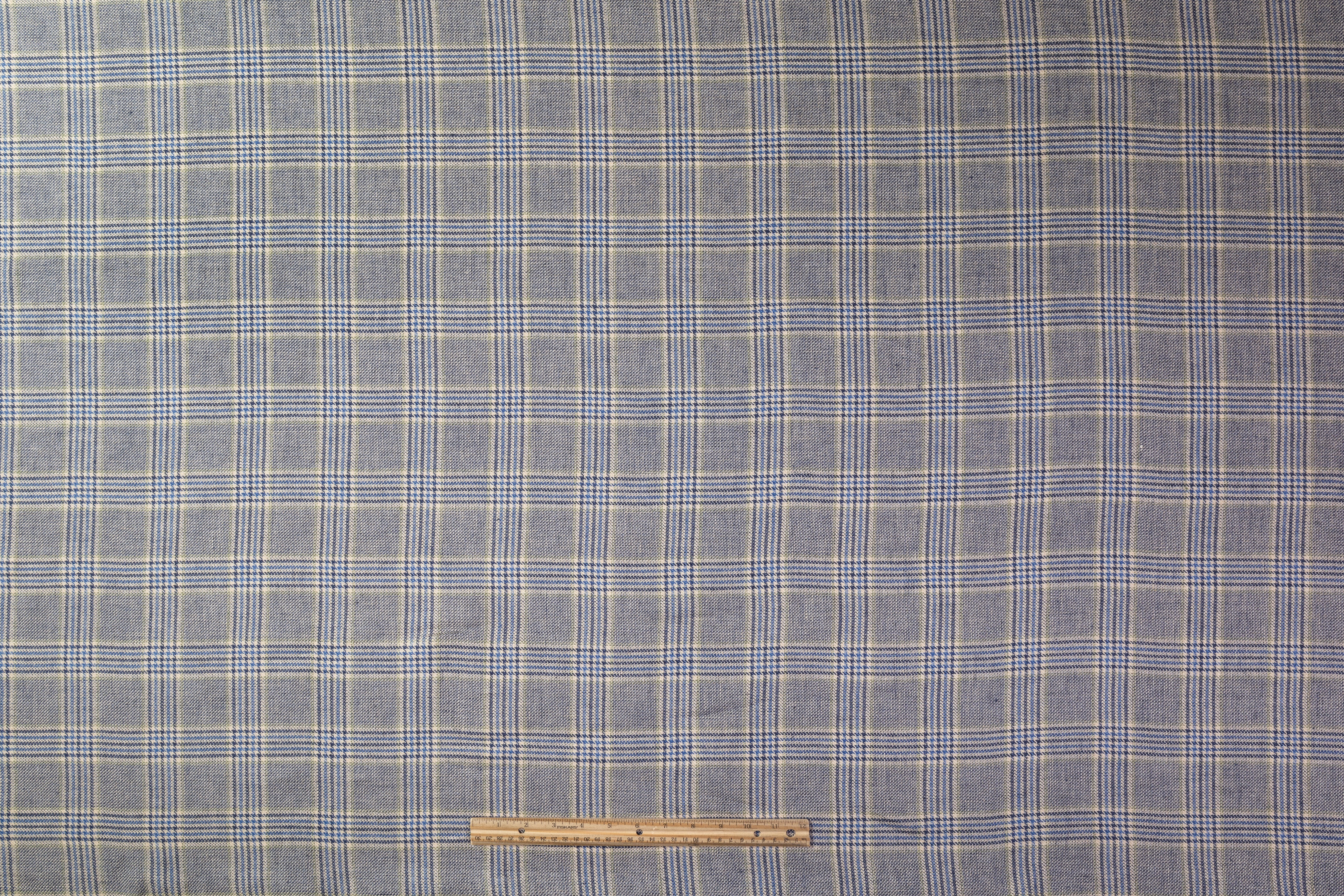 Checked Italian Pure Linen Suiting - Blue / Light Beige