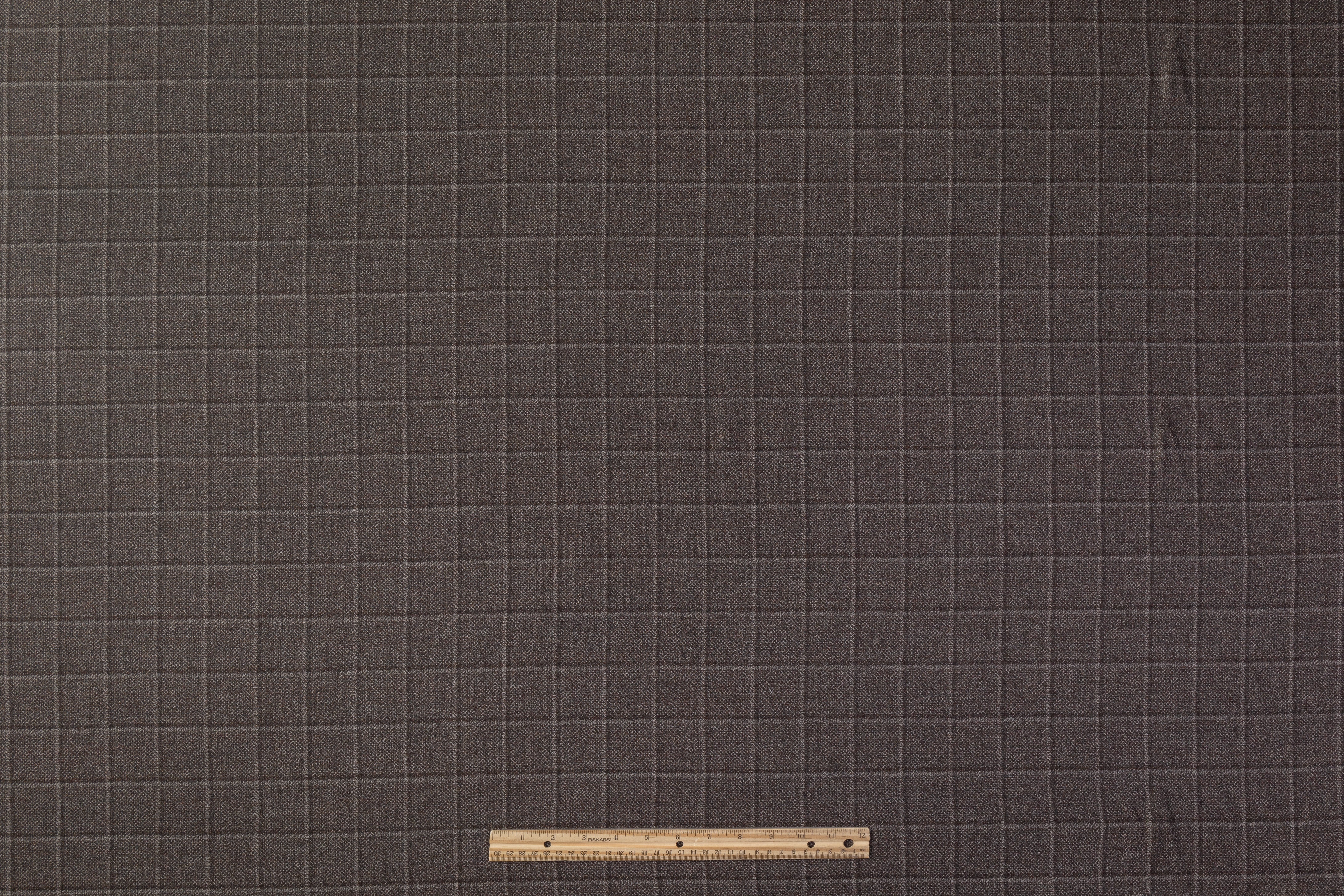 Checked Italian Wool Flannel Suiting - Brown