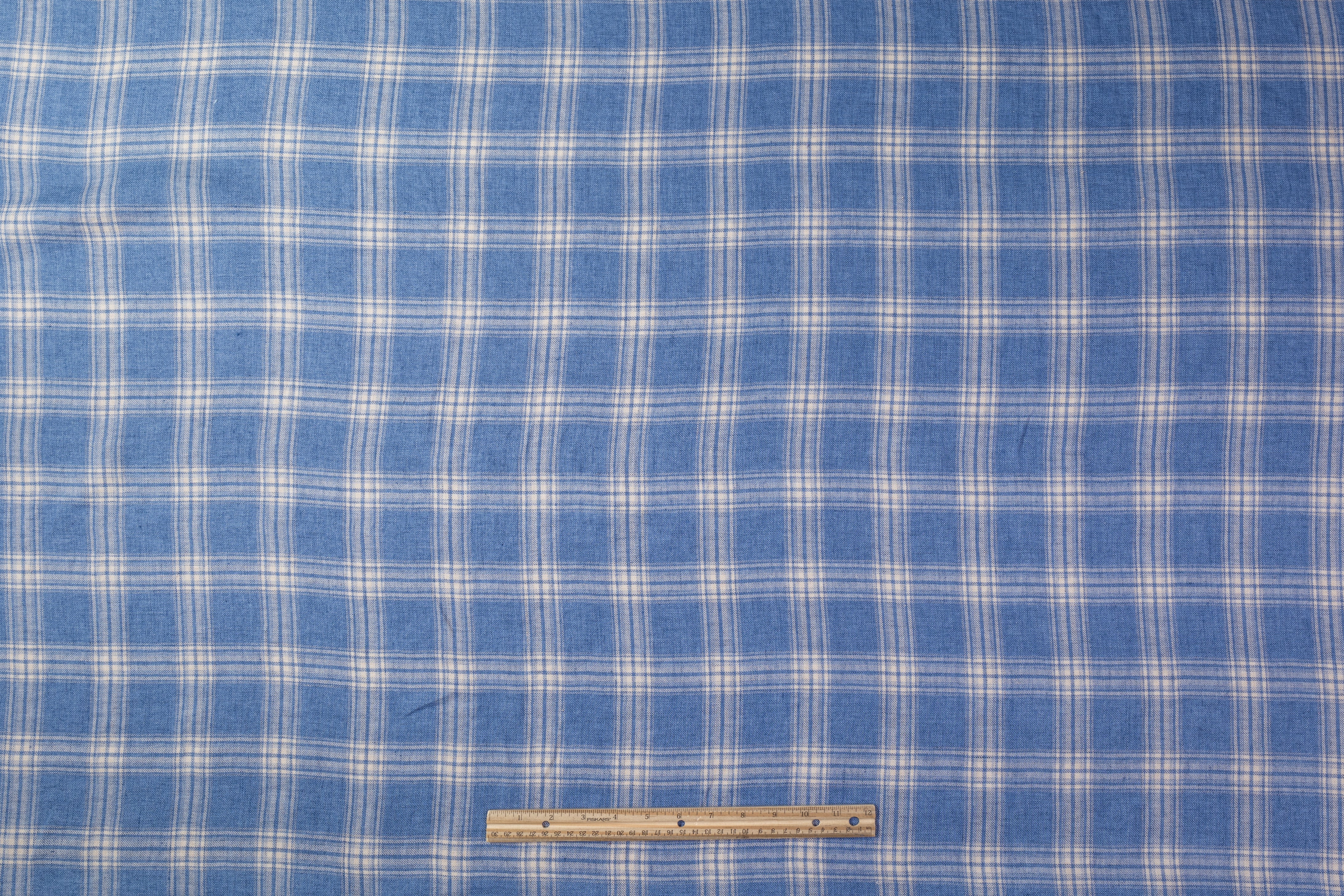 Checked Italian Pure Linen Suiting - Blue / White