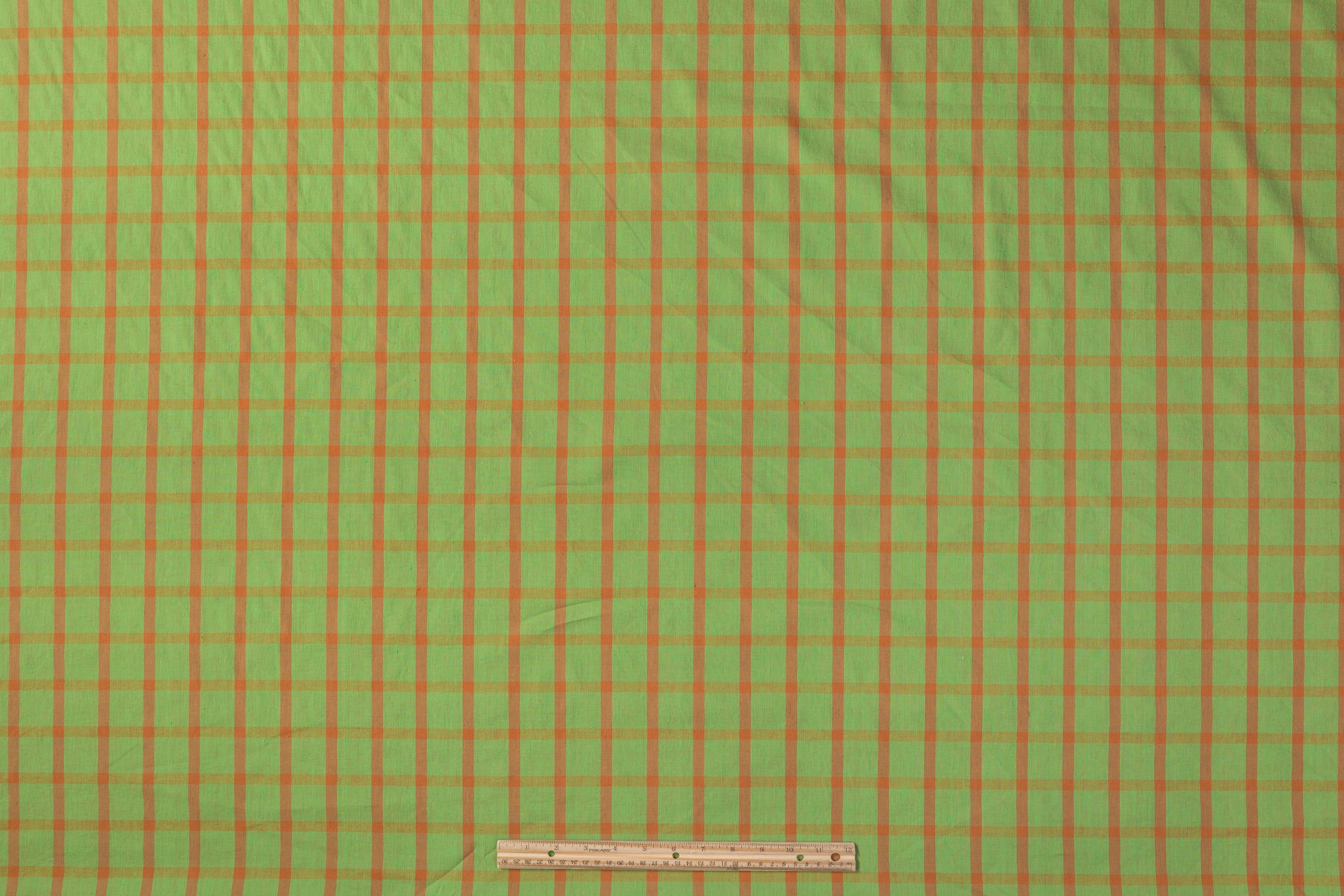Checked Italian Linen - Green / Rust