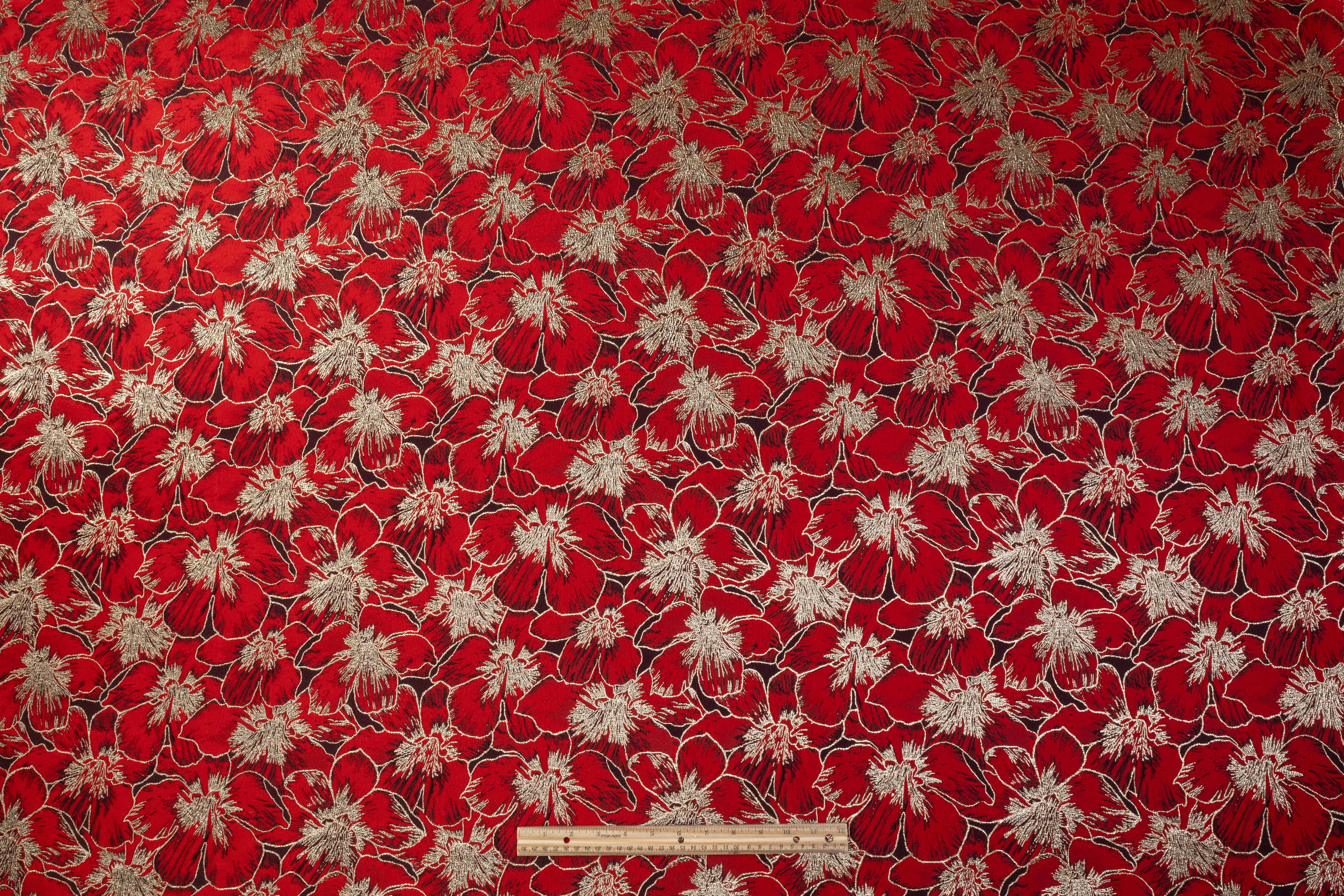 Metallic Floral Brocade - Red / Gold