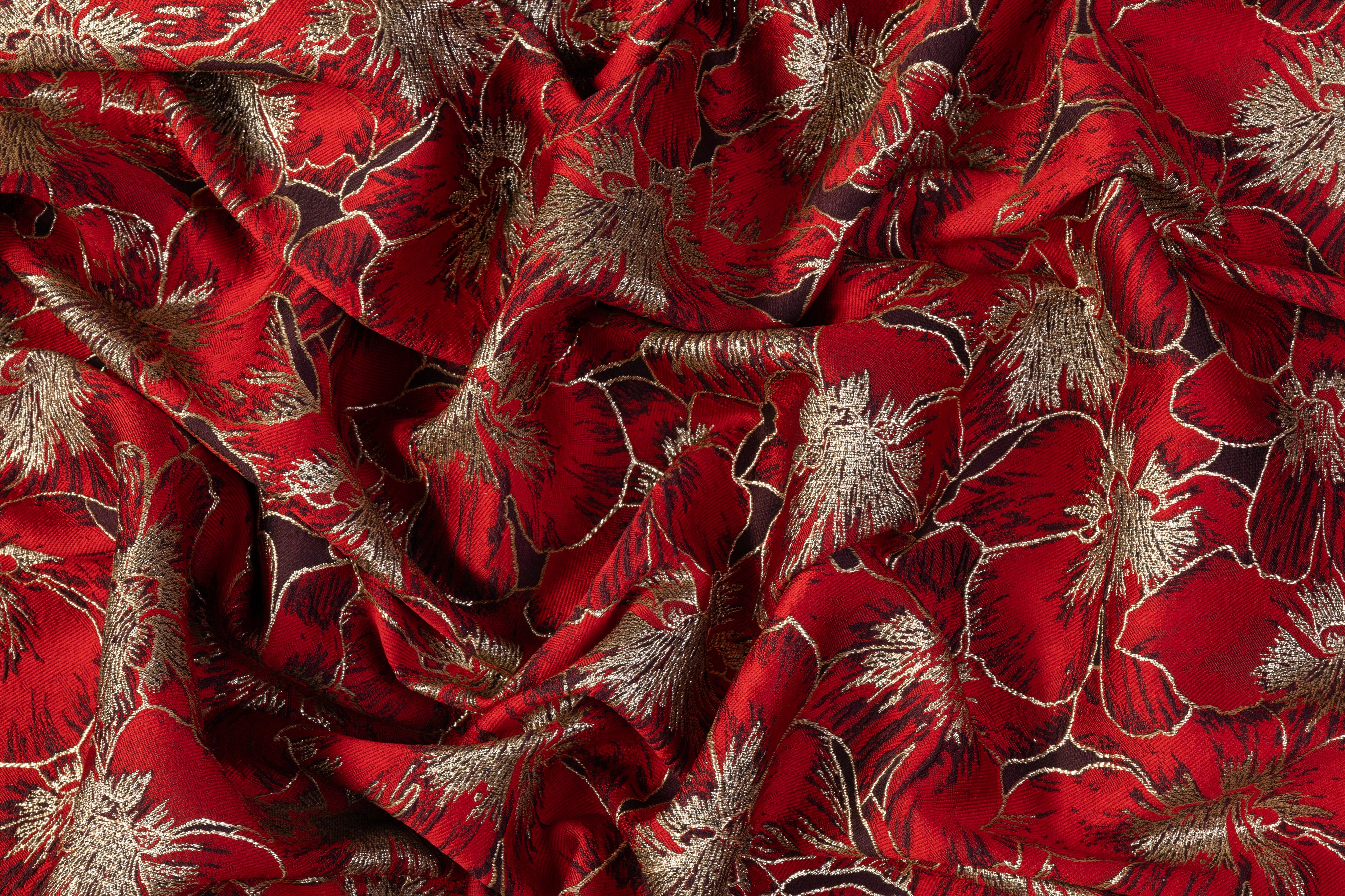 Metallic Floral Brocade - Red / Gold
