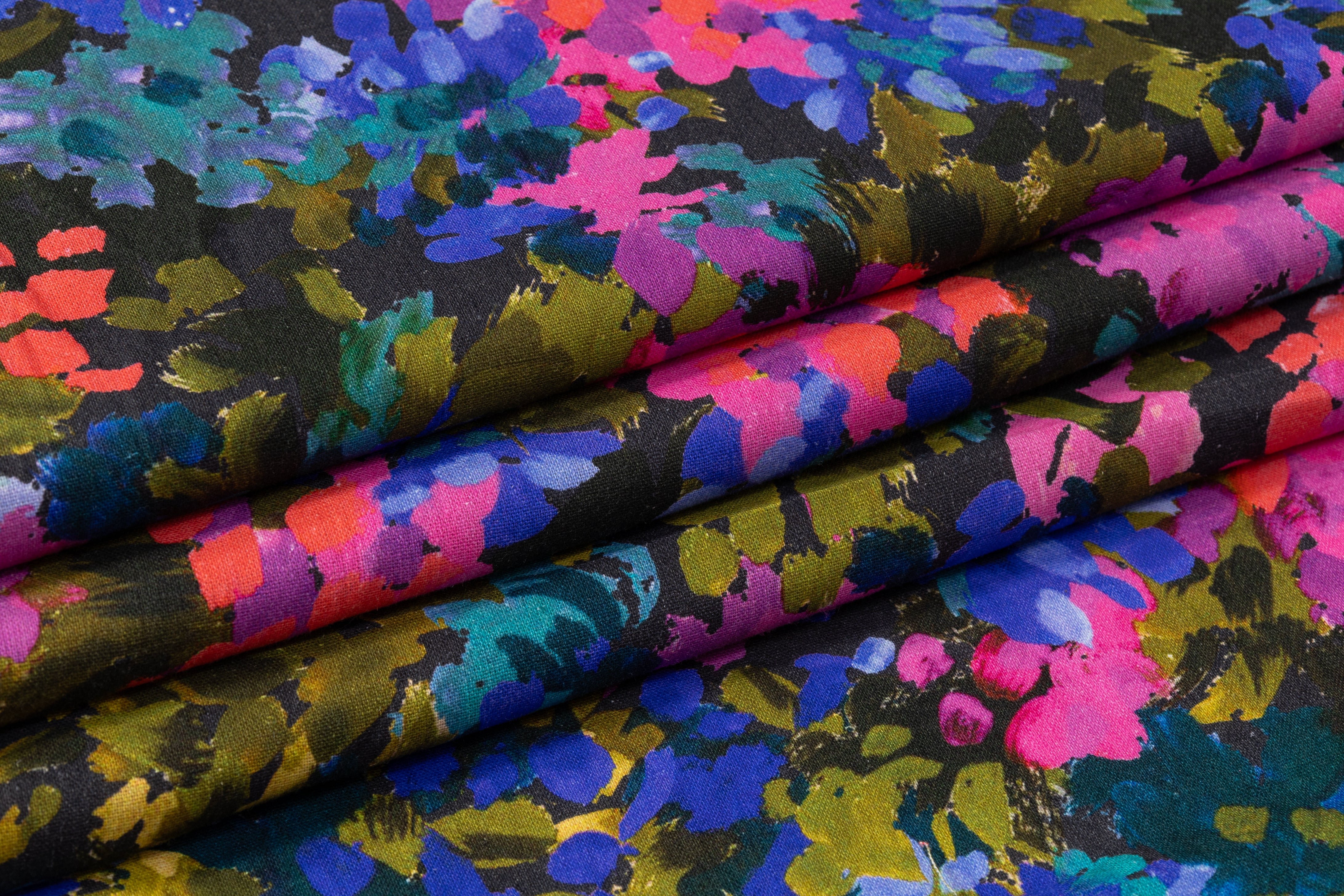 Splatter Print Italian Viscose Linen Blend - Magenta / Purple / Teal / Green